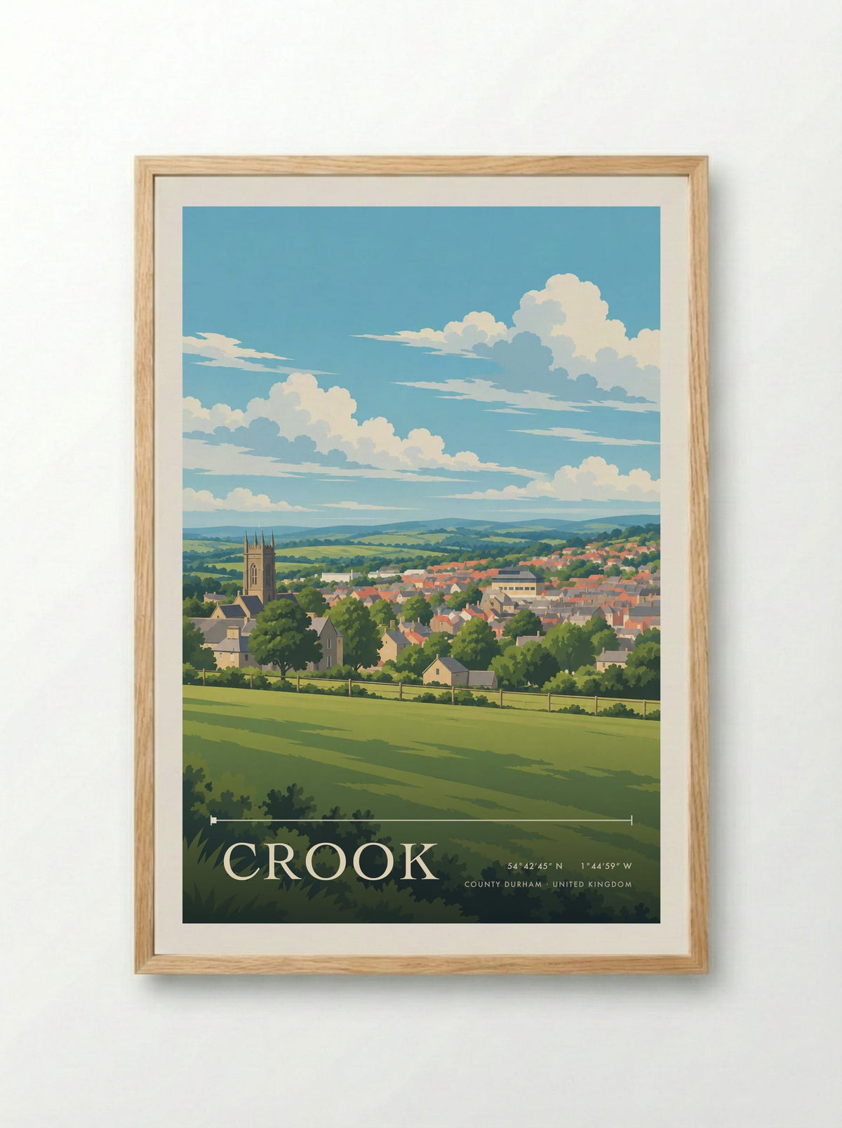 Crook, County Durham | Travel Poster - Framed Print Wood