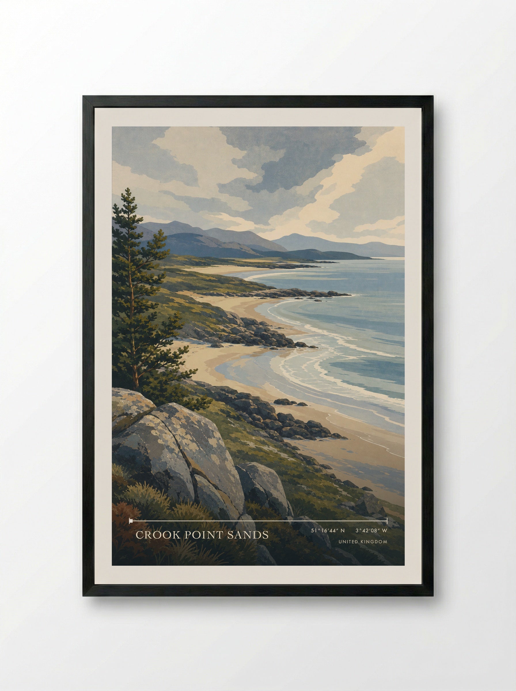 Crook Point Sands United Kingdom Travel Poster - Framed Print Black