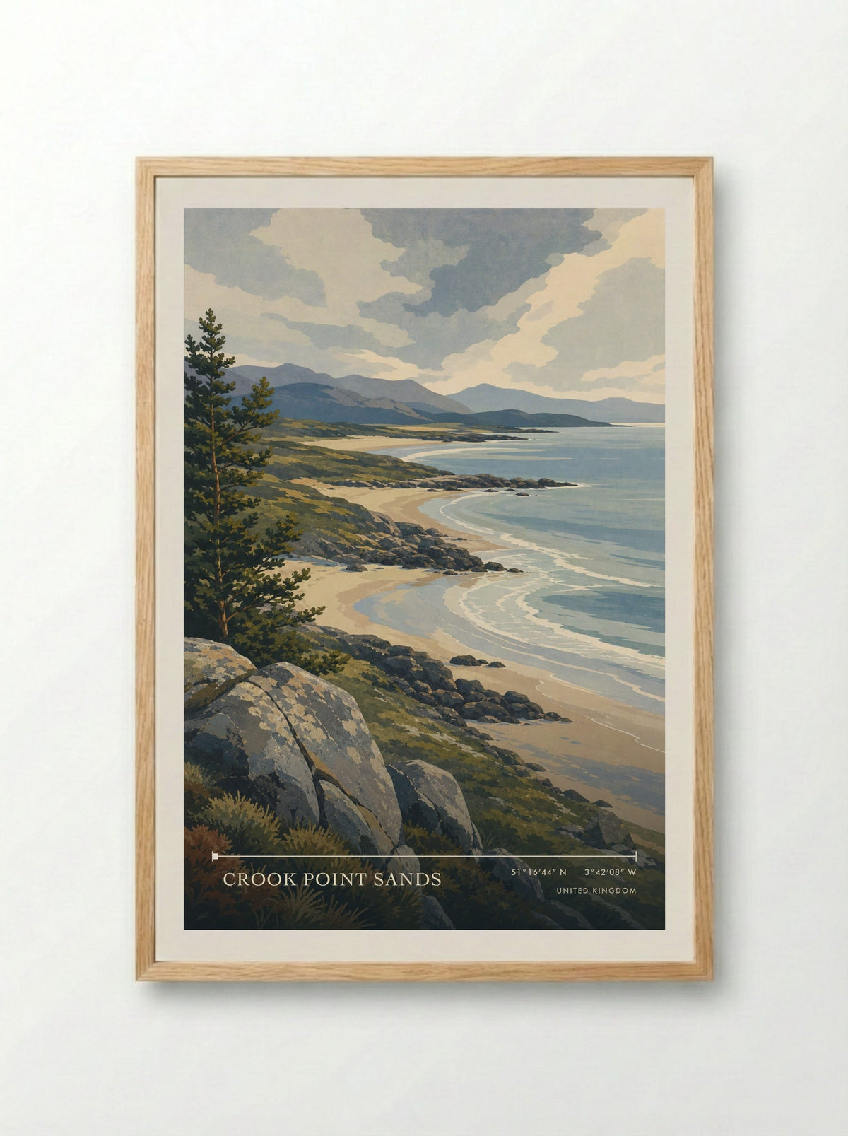 Crook Point Sands United Kingdom Travel Poster - Framed Print Wood