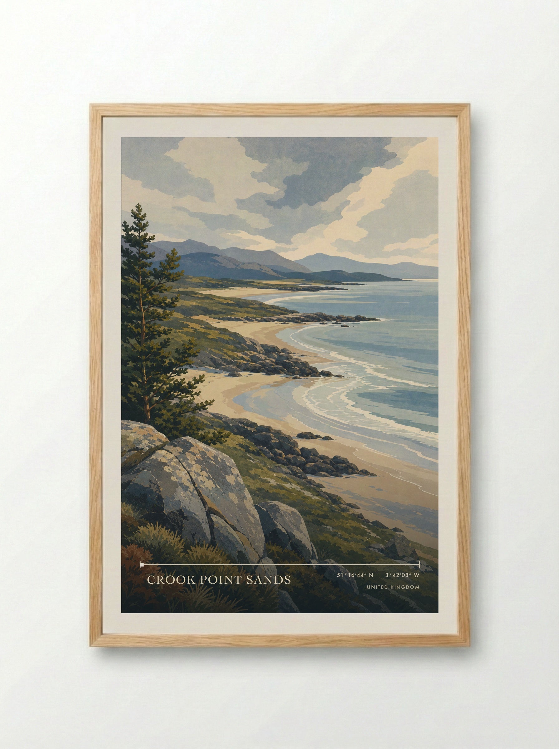 Crook Point Sands United Kingdom Travel Poster - Framed Print Wood