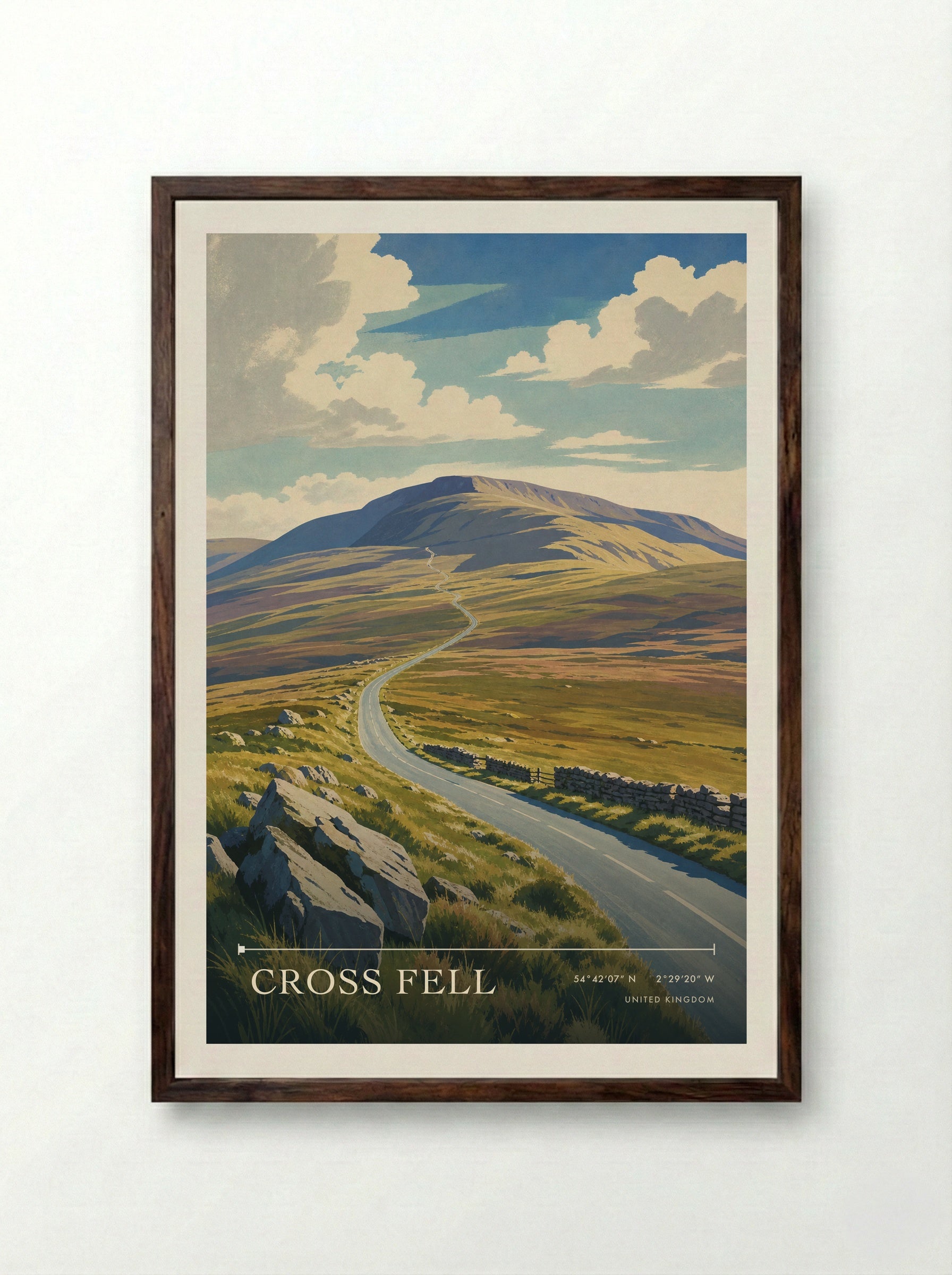Cross Fell United Kingdom Travel Poster - Framed Print Dark Wood