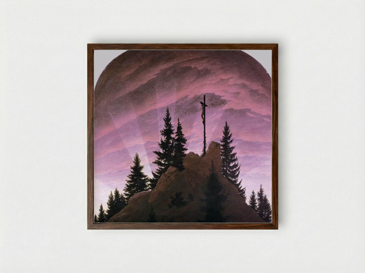 Cross in the Mountains (Tetschen Altar) - Caspar David Friedrich - Framed Print Dark Wood