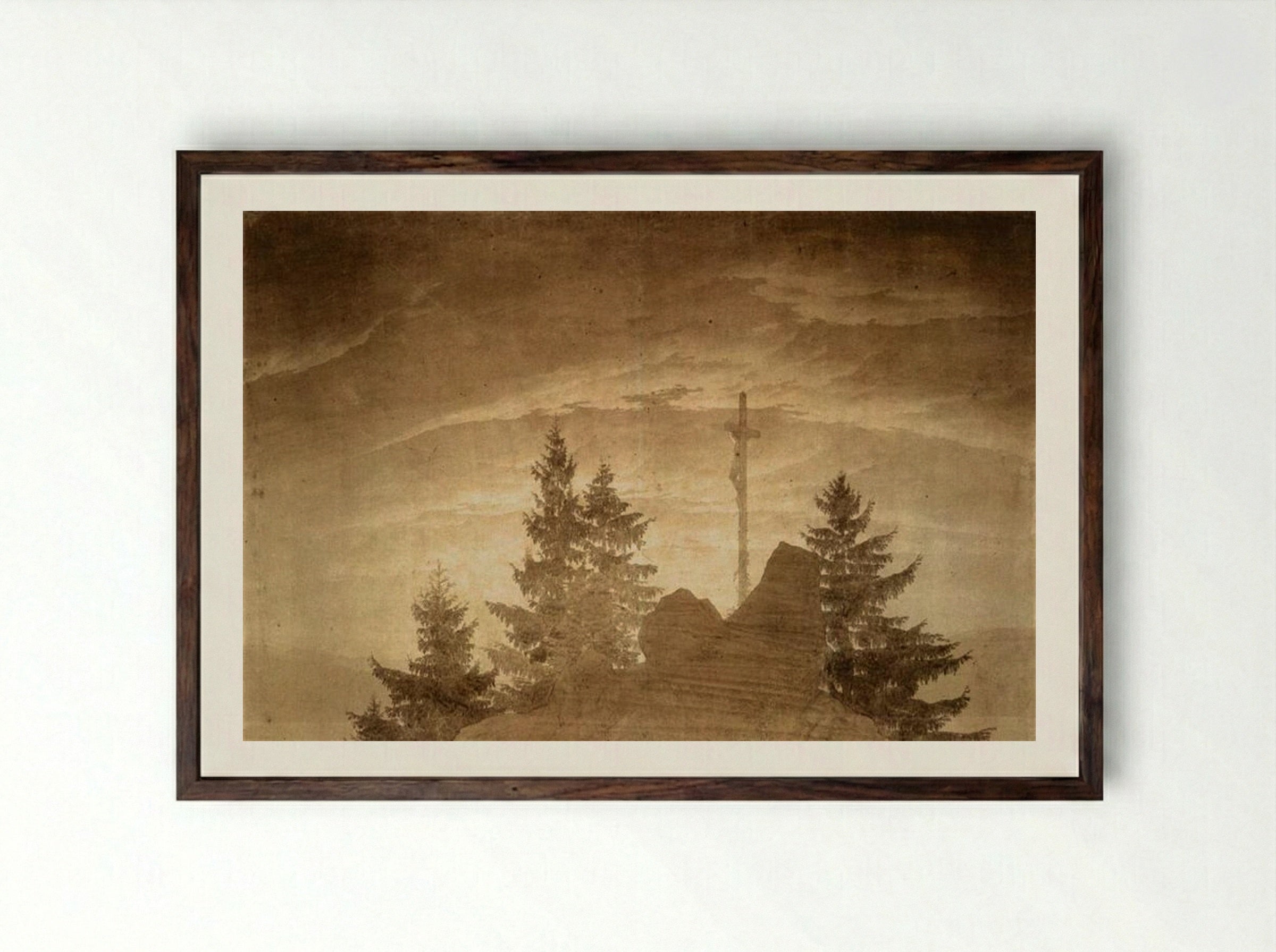 Cross in the Mountains - Caspar David Friedrich - Framed Print Dark Wood