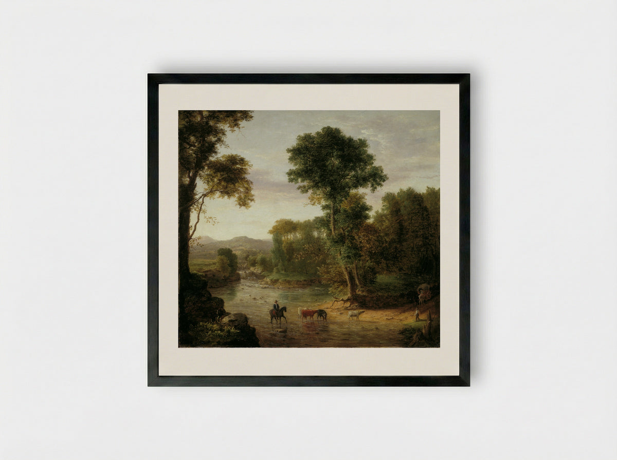 Crossing the Ford - George Inness - Framed Print Black