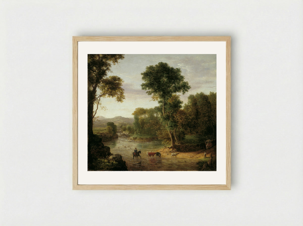 Crossing the Ford - George Inness - Framed Print Wood