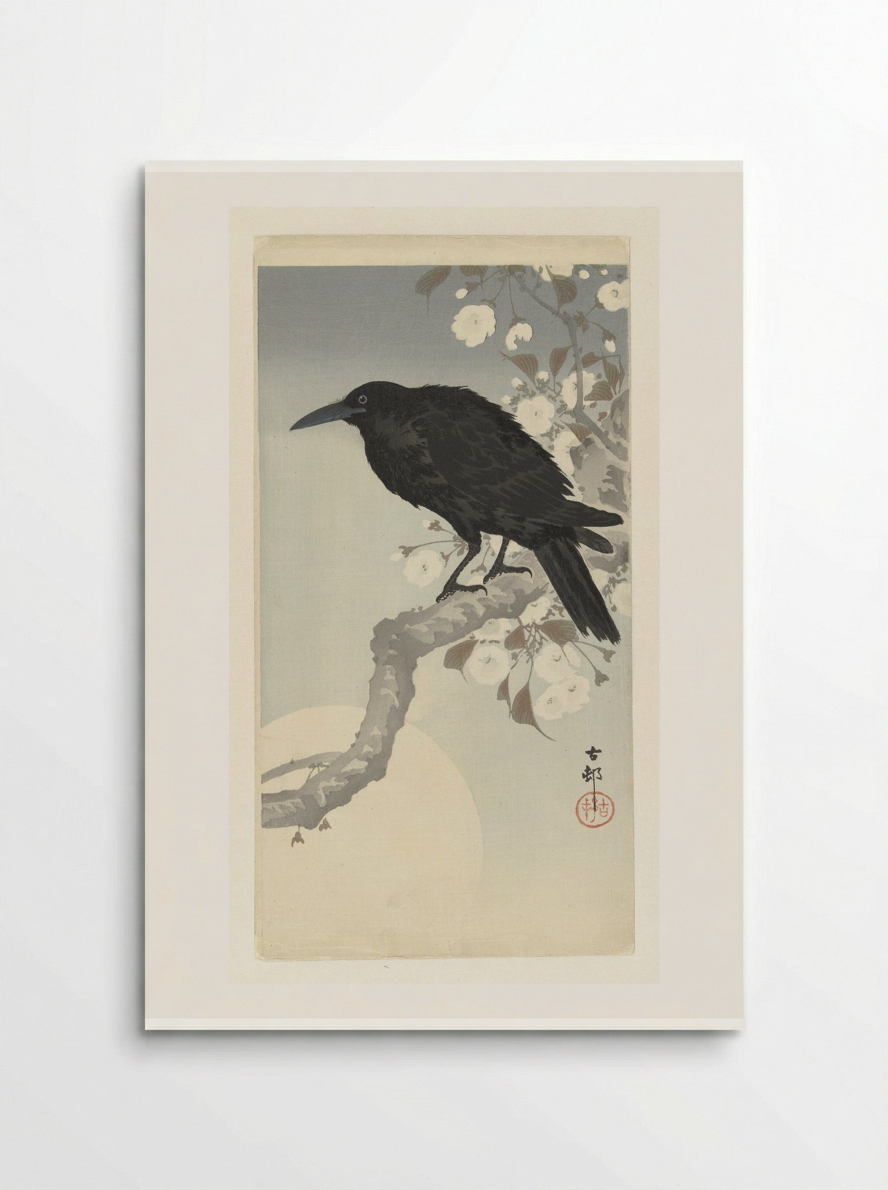 Crow and Cherry Blossoms under a Full Moon - Matsuki Heikichi - Poster