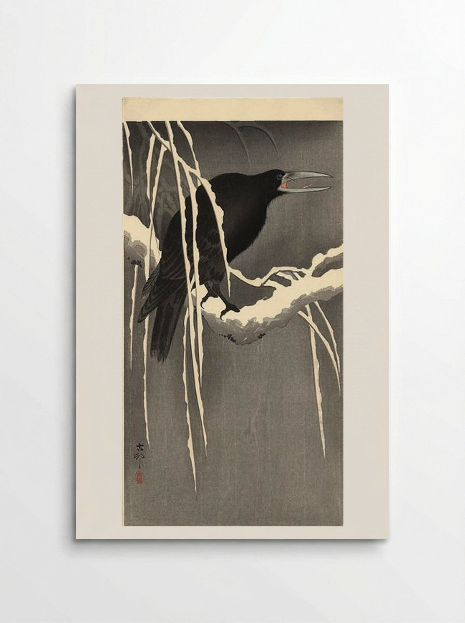 Crow on Snowy Branch - Ohara Koson - Poster