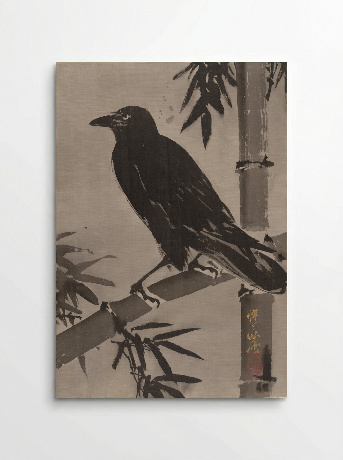 Crow on a Bamboo Branch - Kawanabe Kyōsai - Poster