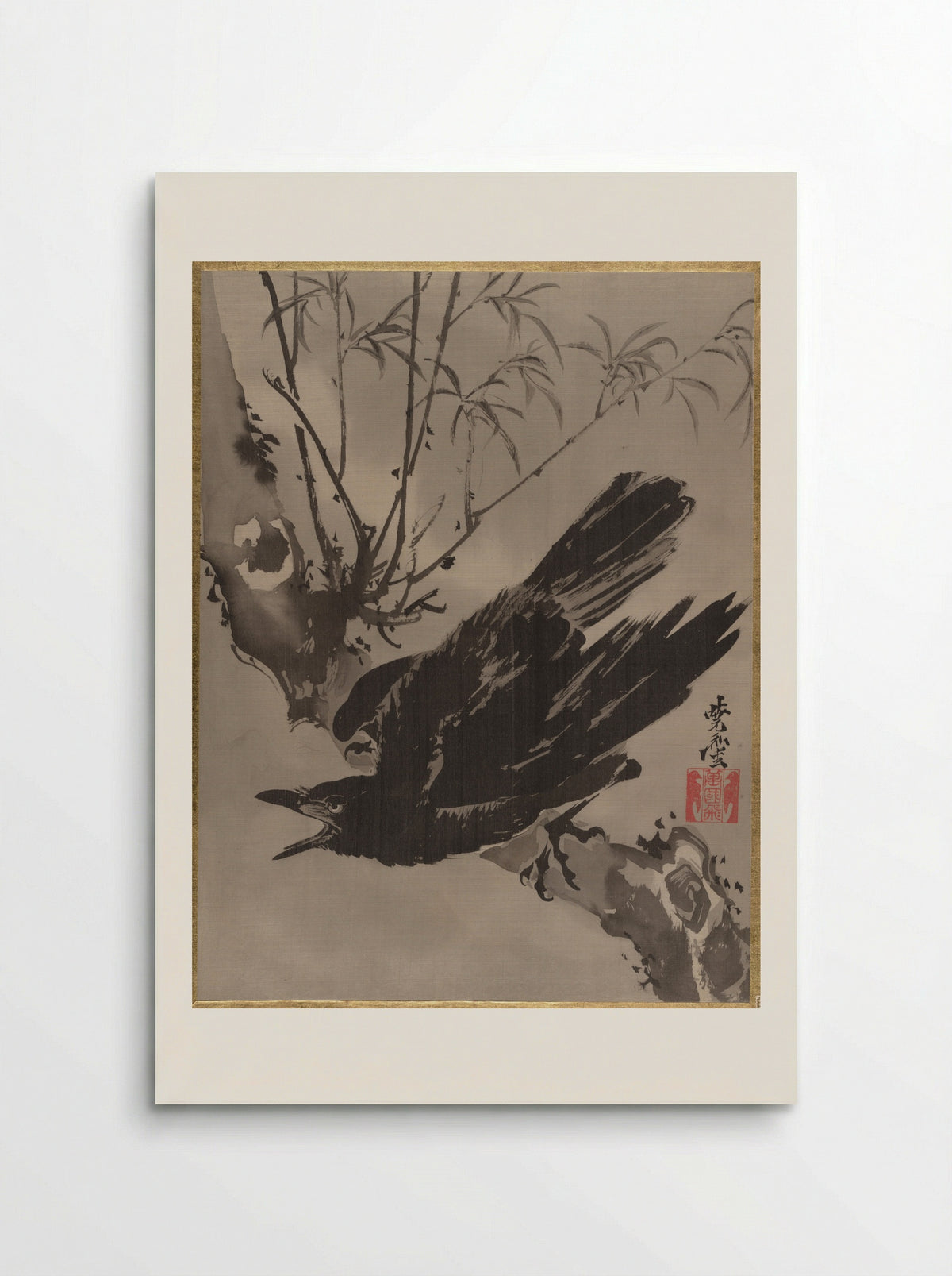 Crow on a Branch - Kawanabe Kyōsai - Poster