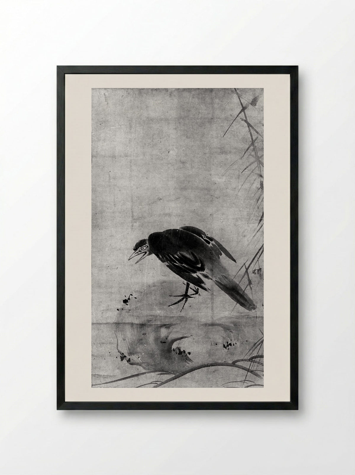 Crow on a Rock - Sesson Shūkei - Framed Print Black
