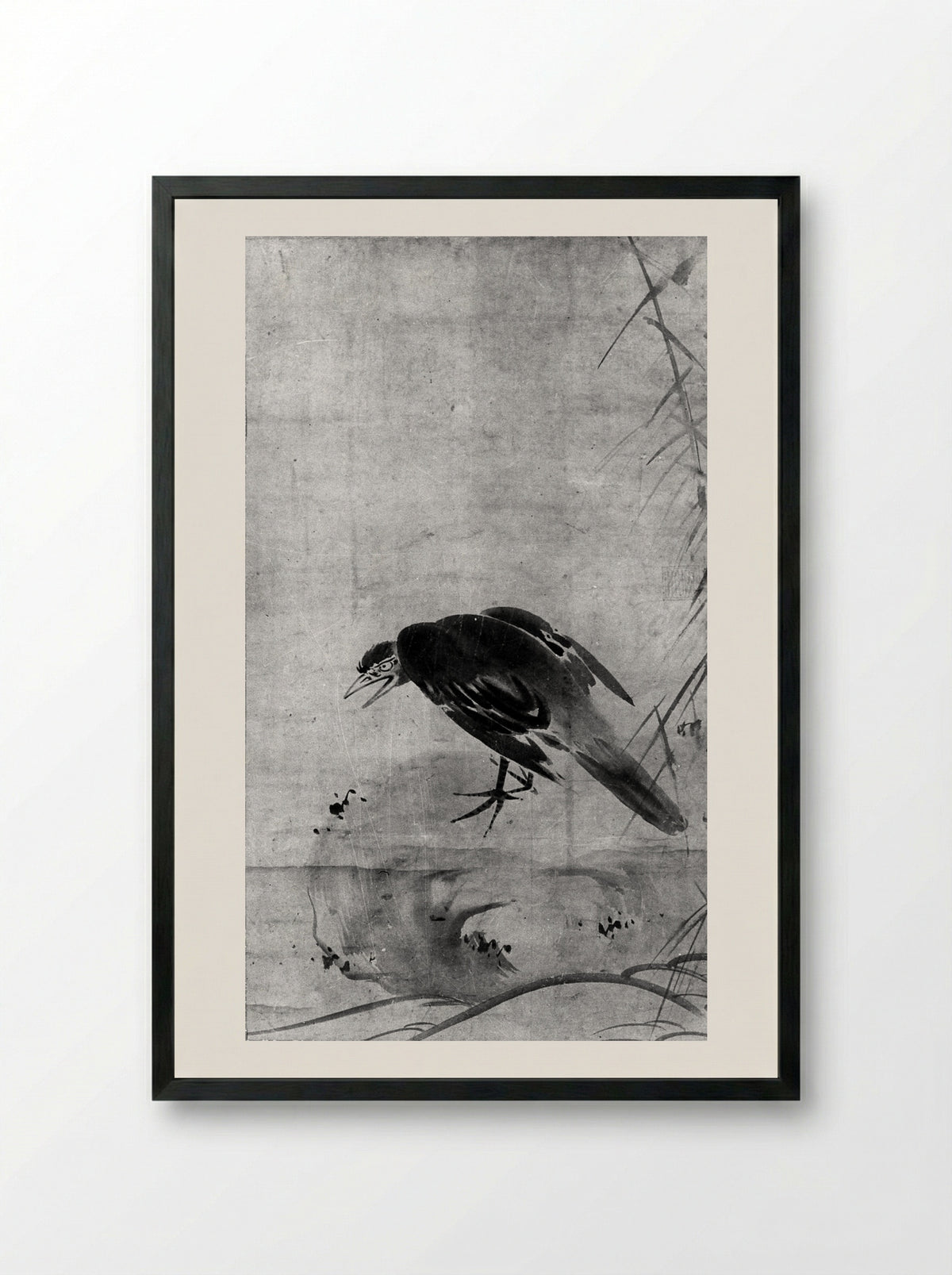 Crow on a Rock - Sesson Shūkei - Framed Print Black