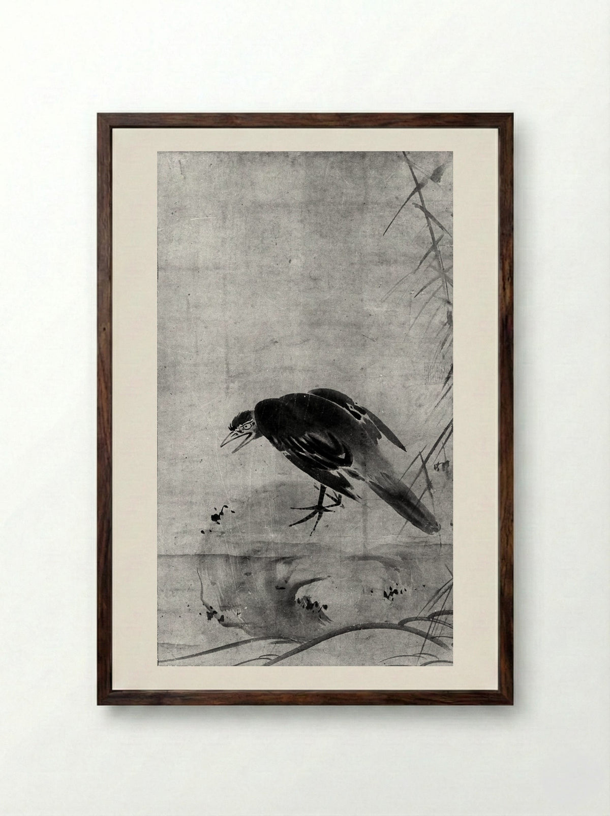 Crow on a Rock - Sesson Shūkei - Framed Print Dark Wood