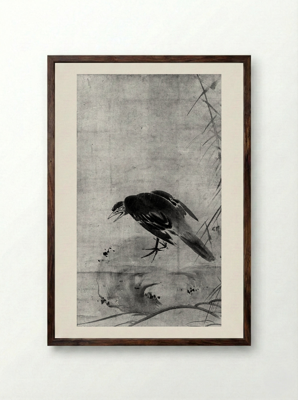 Crow on a Rock - Sesson Shūkei - Framed Print Dark Wood