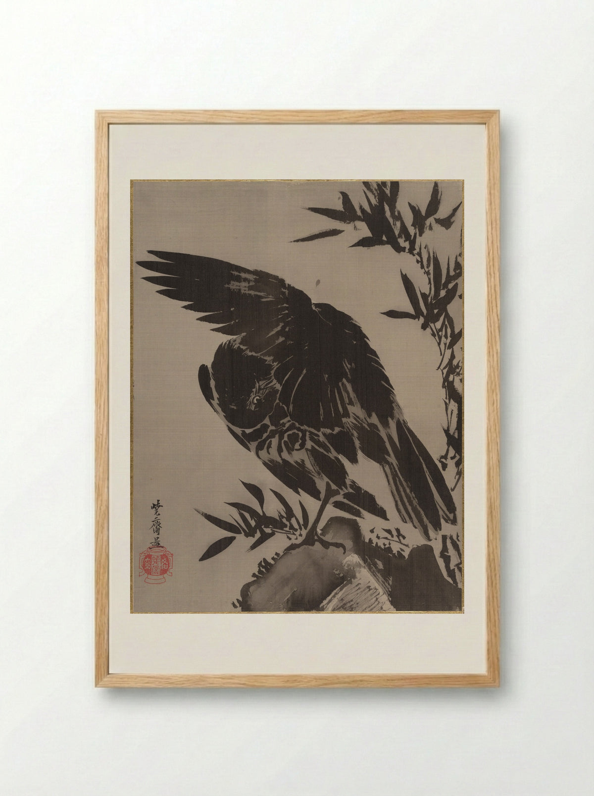 Crow on a Rock - Kawanabe Kyōsai - Framed Print Wood