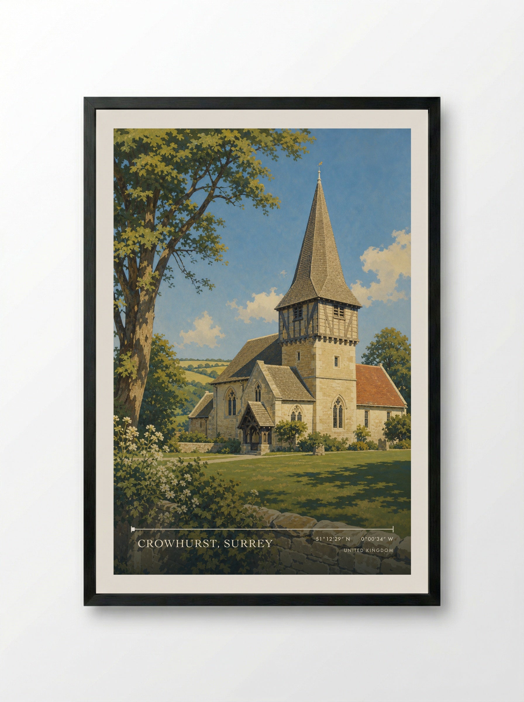 Crowhurst, Surrey United Kingdom Travel Poster - Framed Print Black