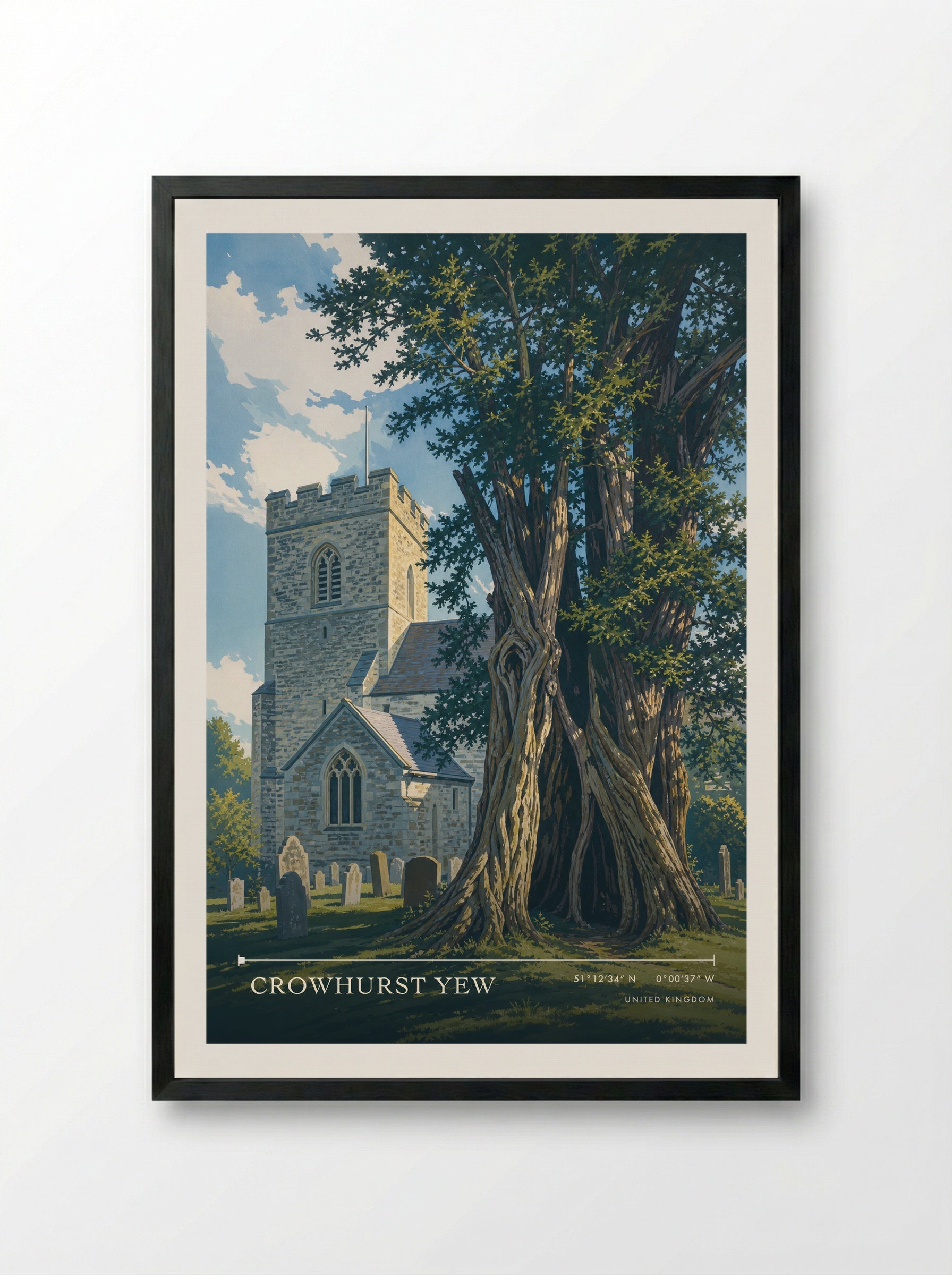 Crowhurst Yew United Kingdom Travel Poster - Framed Print Black