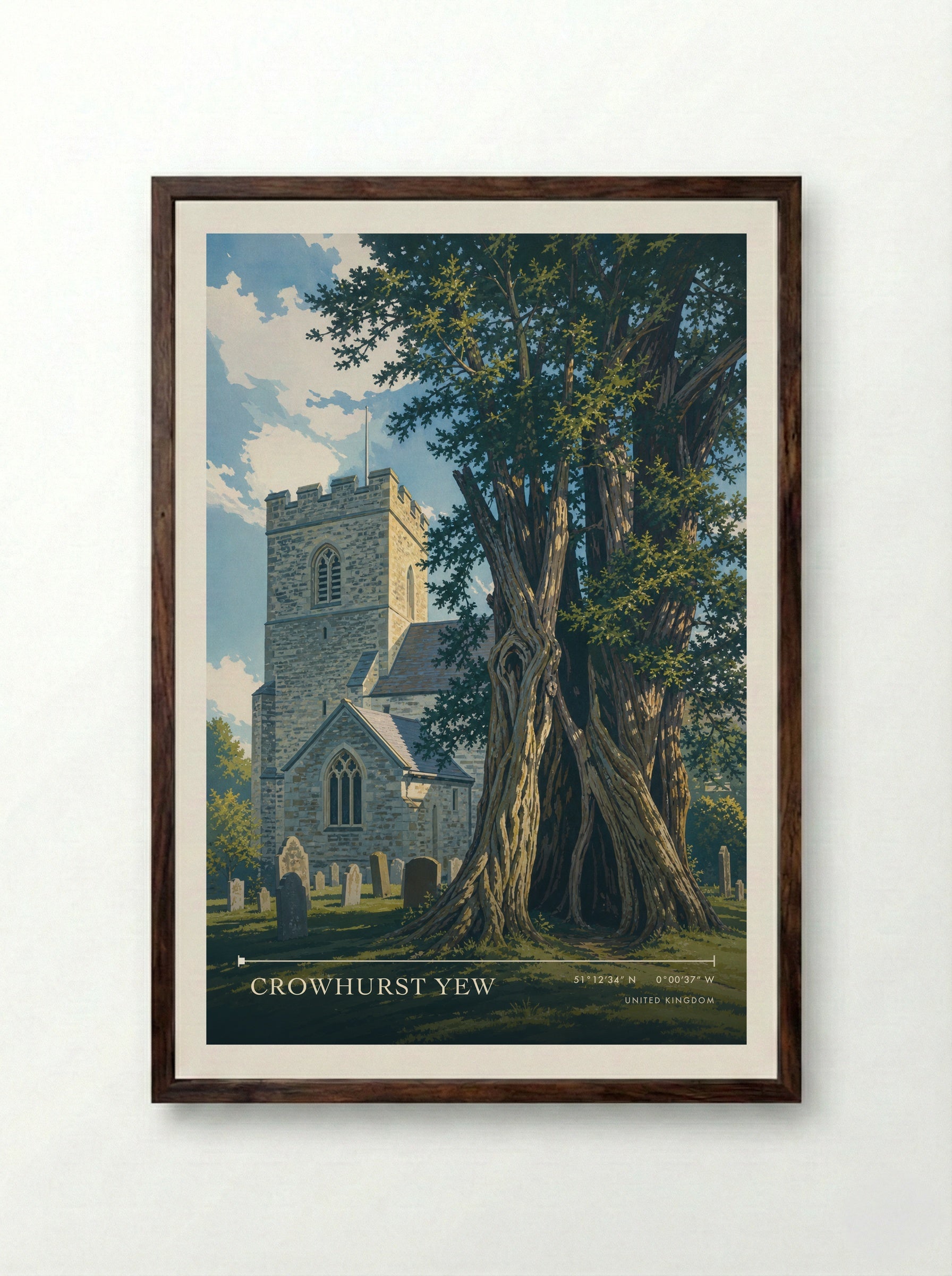 Crowhurst Yew United Kingdom Travel Poster - Framed Print Dark Wood