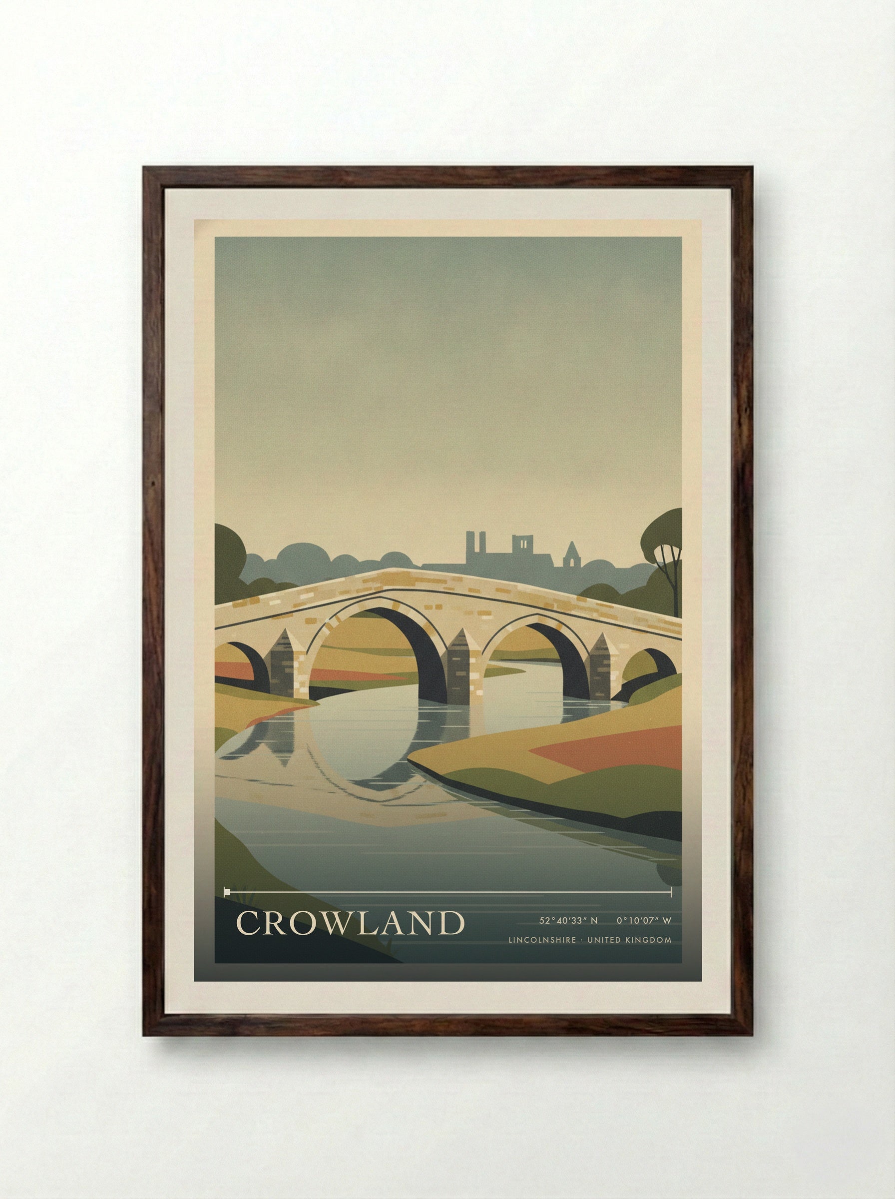 Crowland Lincolnshire United Kingdom Travel Poster - Framed Print Dark Wood