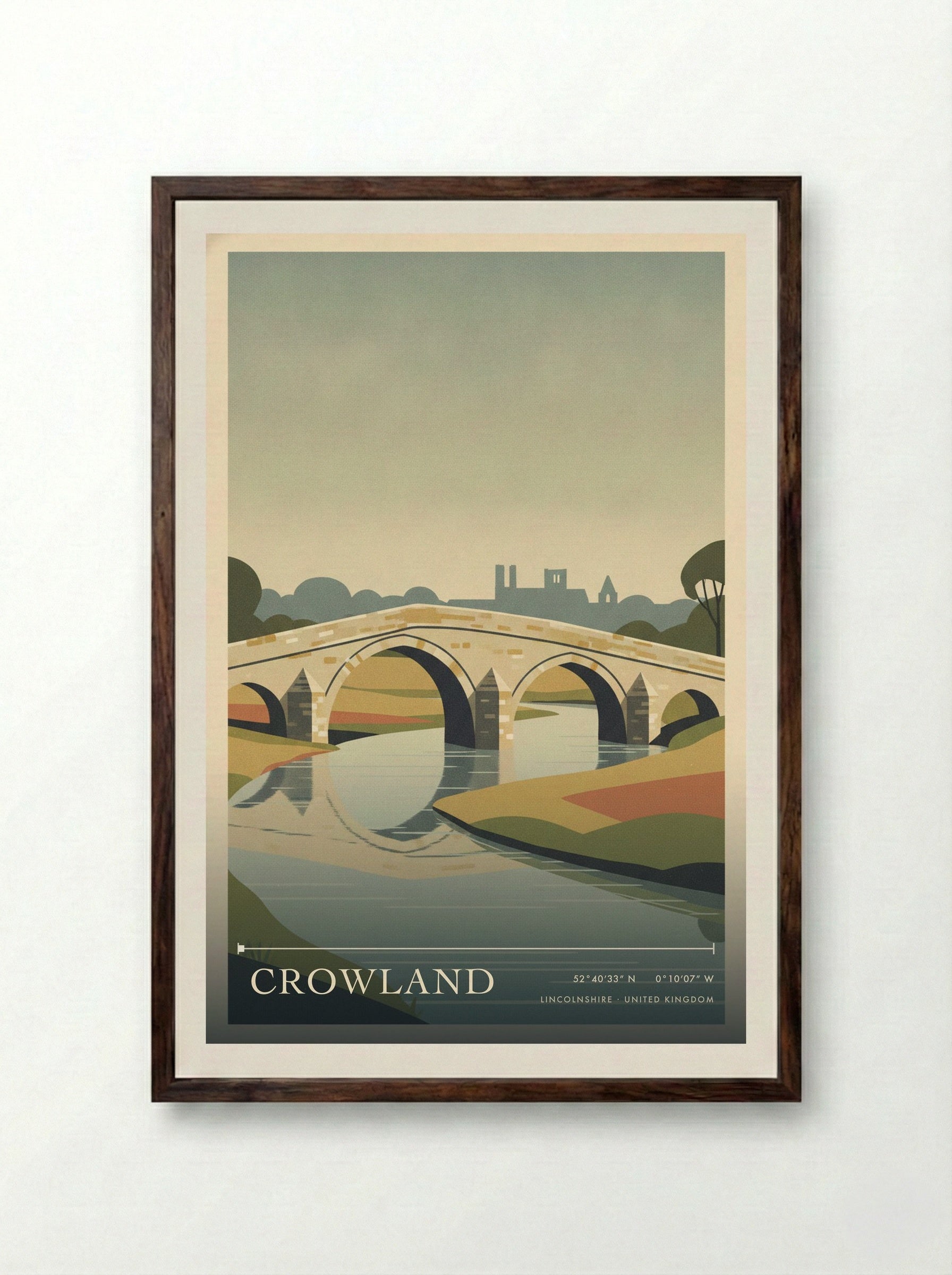 Crowland Lincolnshire United Kingdom Travel Poster - Framed Print Dark Wood