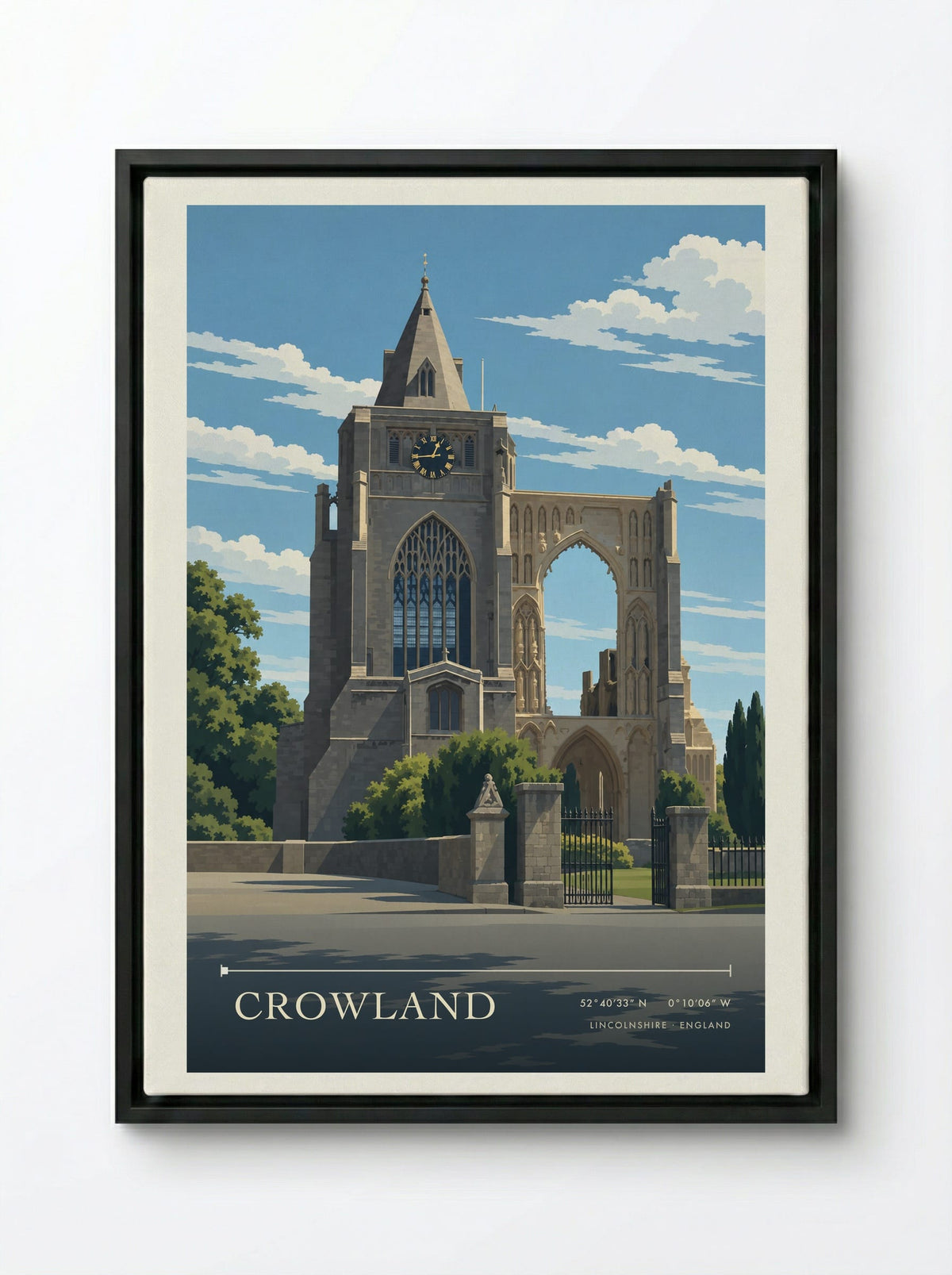 Crowland, Lincolnshire | Travel Poster - Framed Canvas Black
