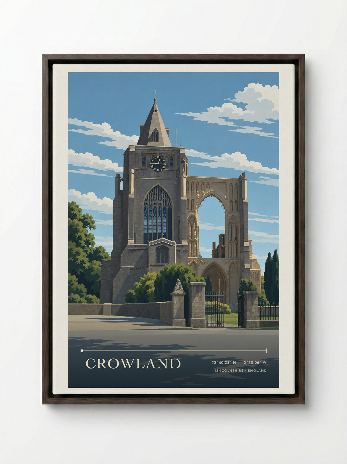 Crowland, Lincolnshire | Travel Poster - Framed Canvas Dark Wood