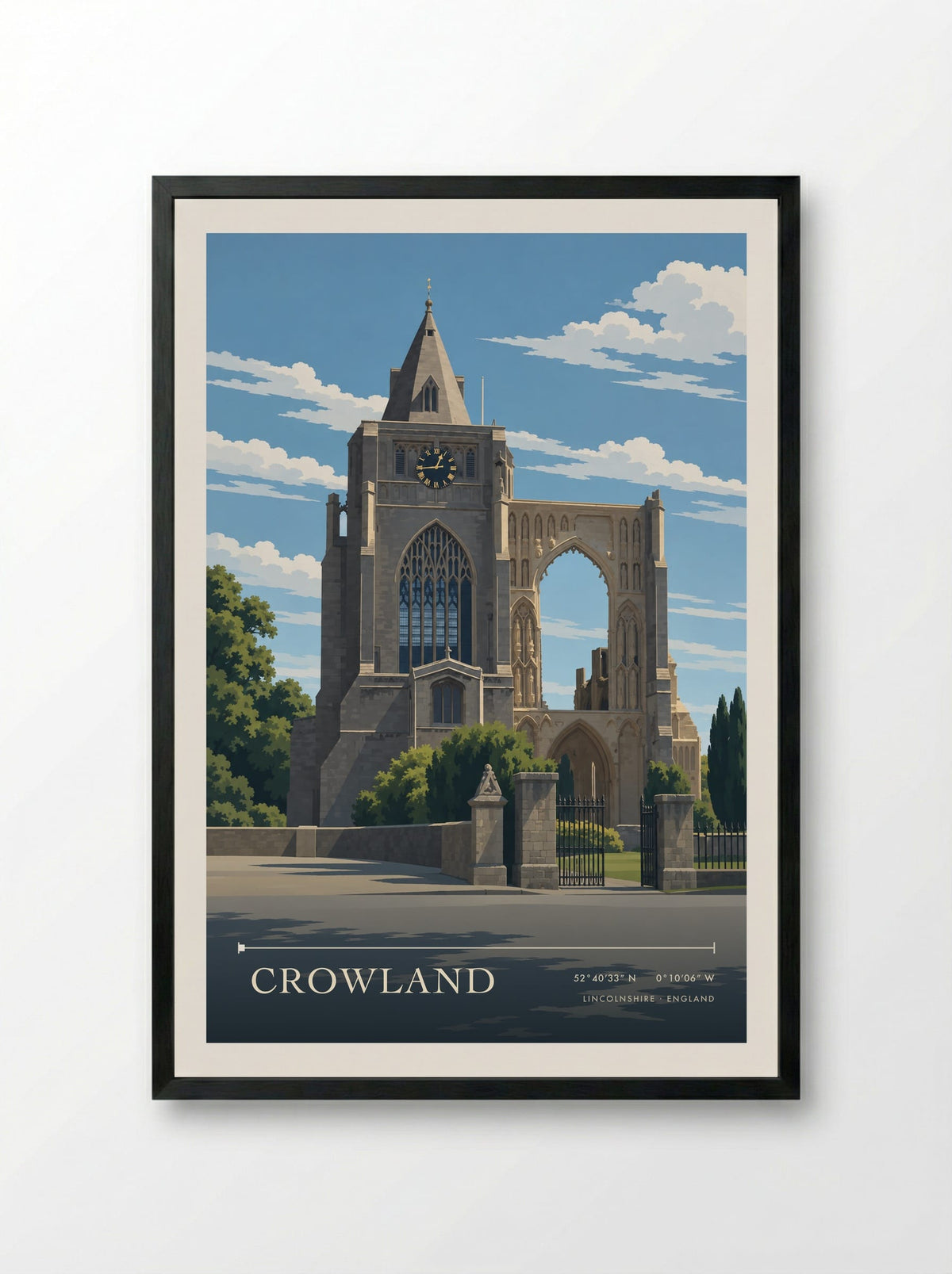 Crowland, Lincolnshire | Travel Poster - Framed Print Black