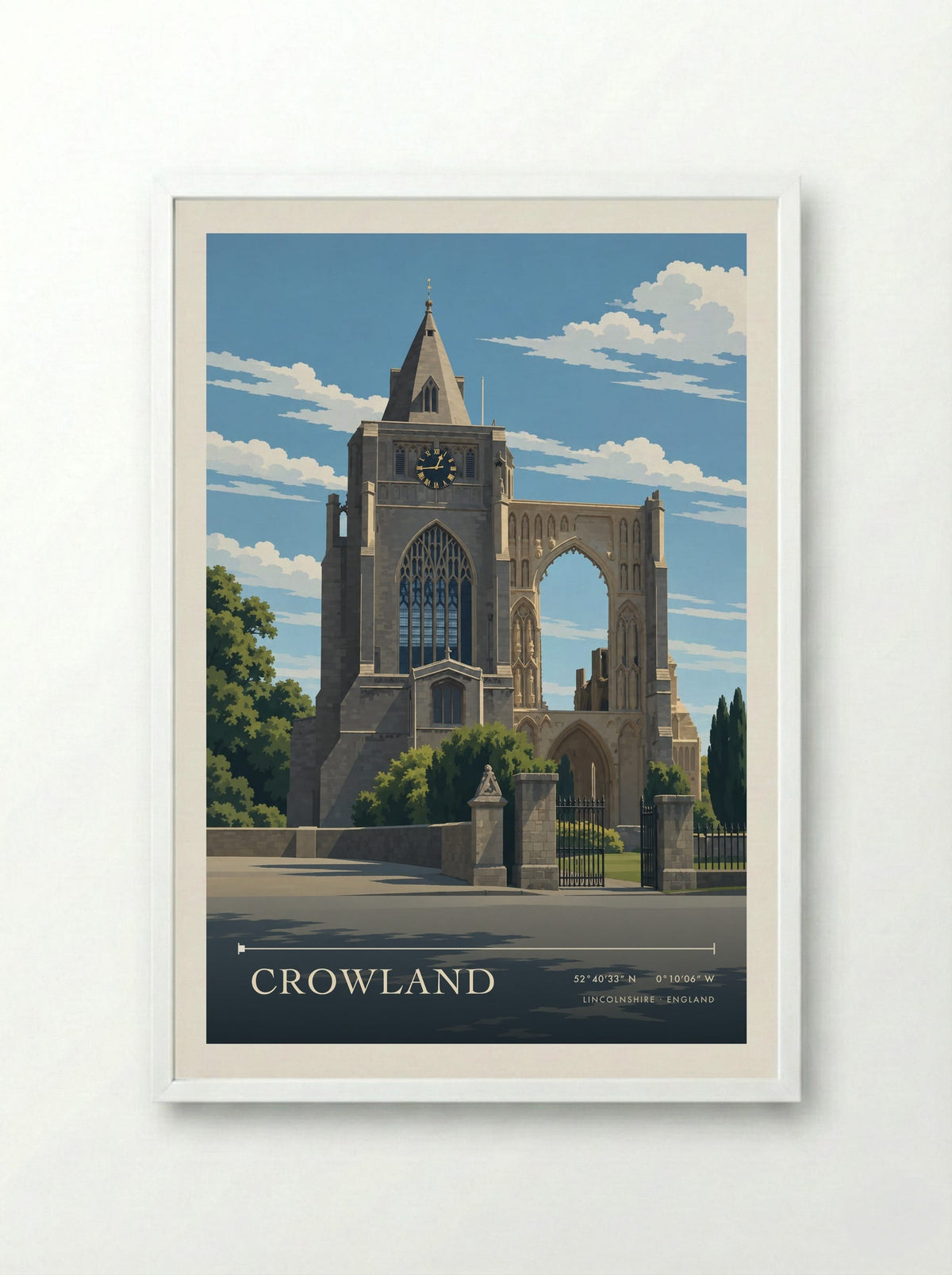 Crowland, Lincolnshire | Travel Poster - Framed Print White