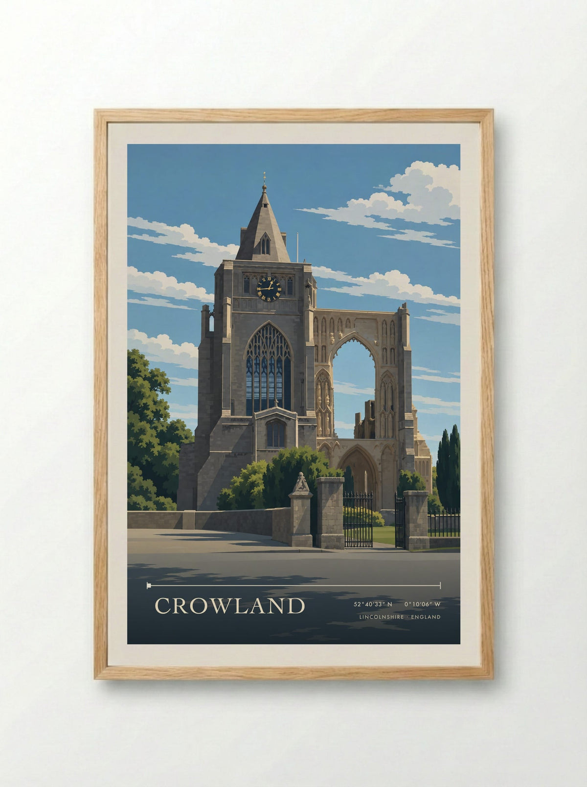 Crowland, Lincolnshire | Travel Poster - Framed Print Wood