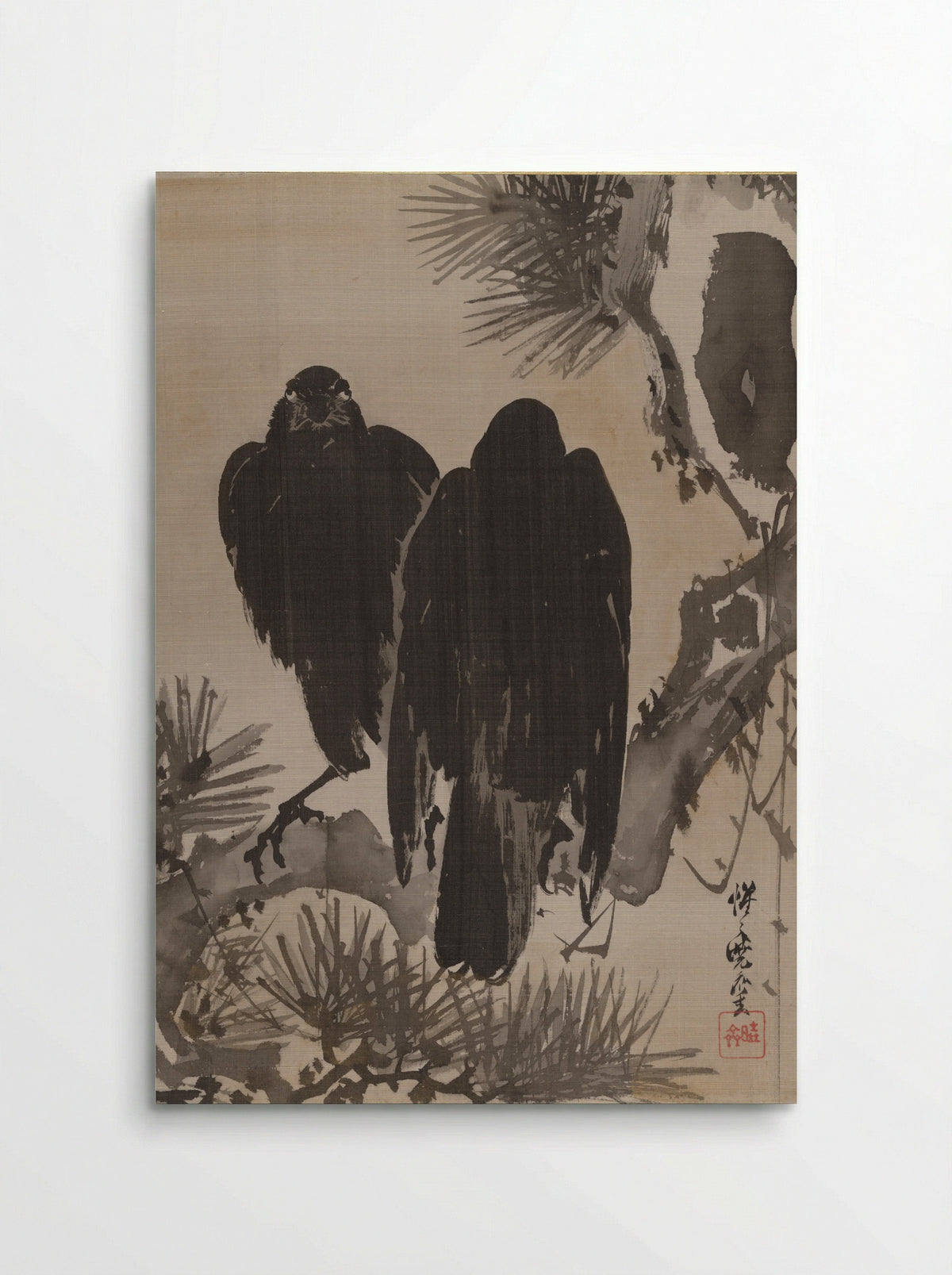 Crows on a Pine Branch - Kawanabe Kyôsai - Poster