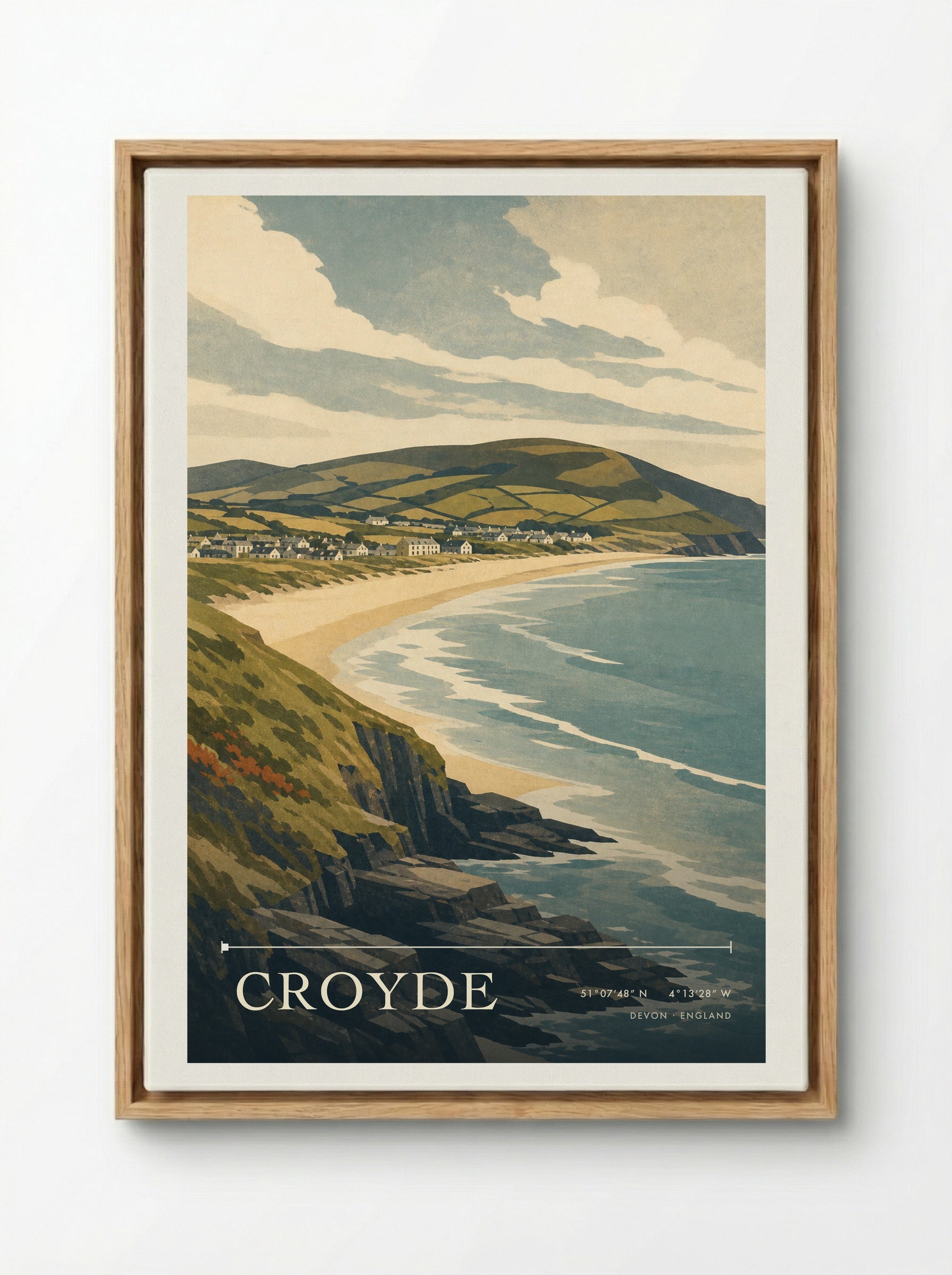Croyde Devon England Travel Poster - Framed Canvas Wood