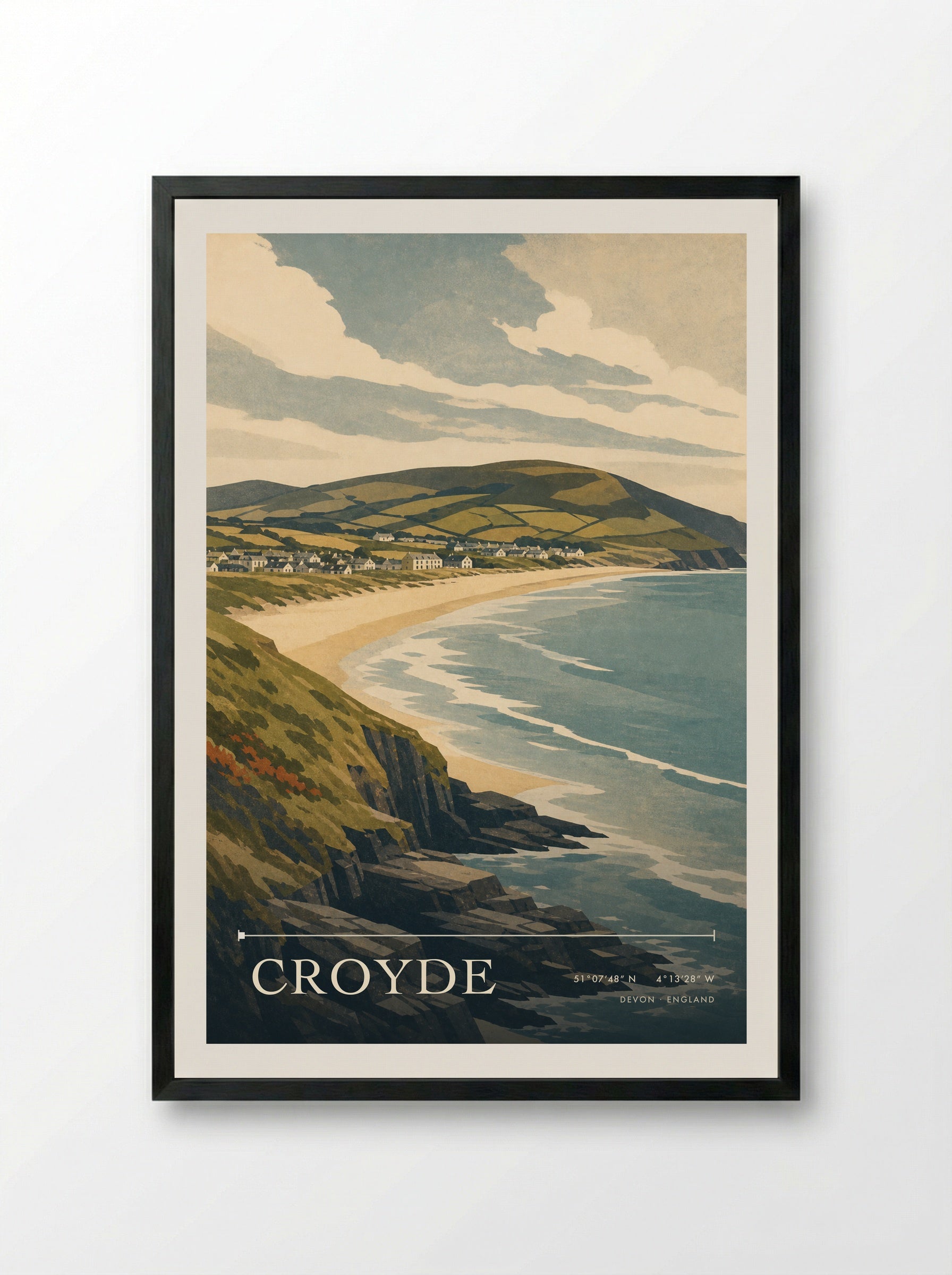 Croyde Devon England Travel Poster - Framed Print Black
