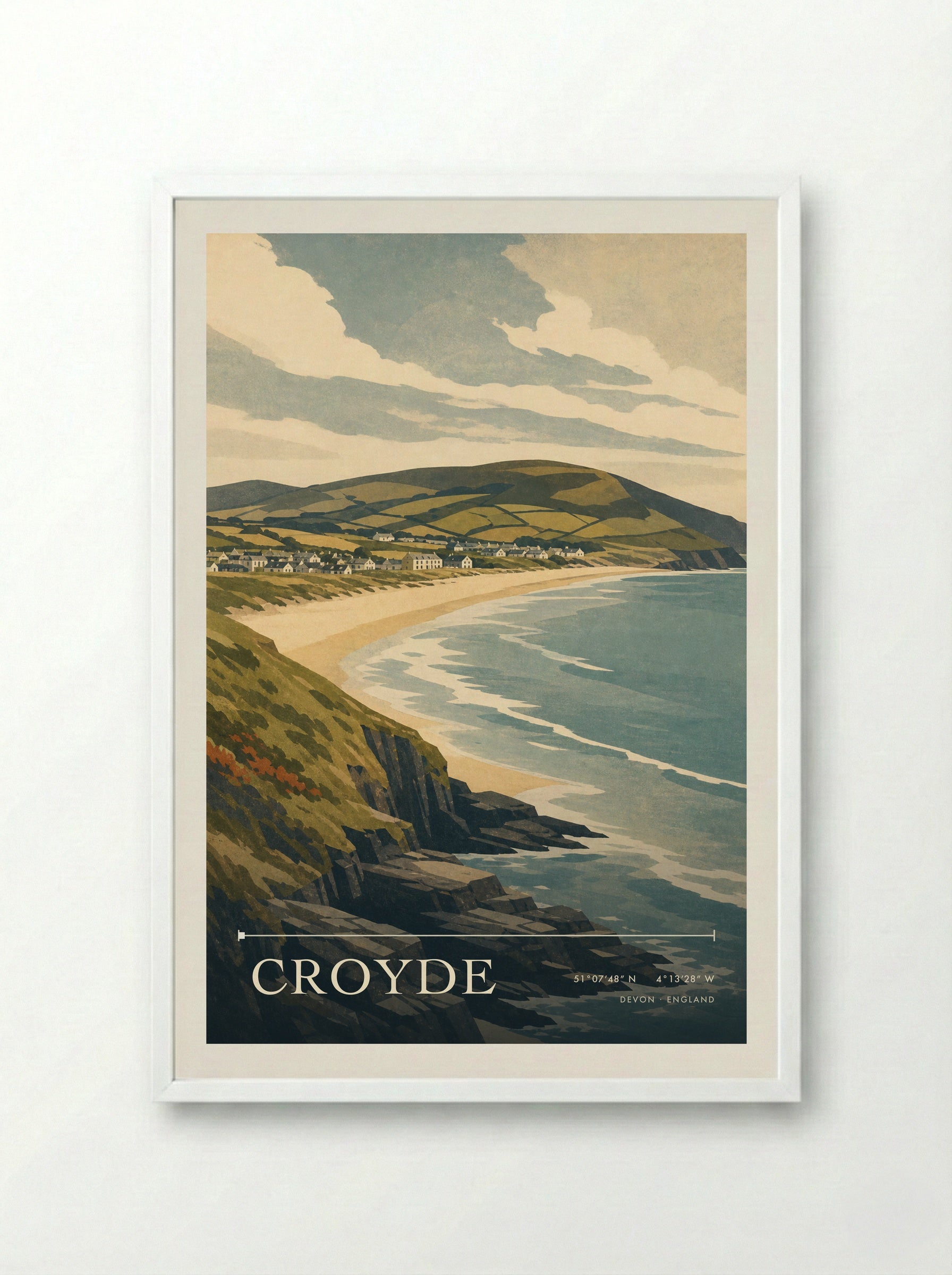 Croyde Devon England Travel Poster - Framed Print White