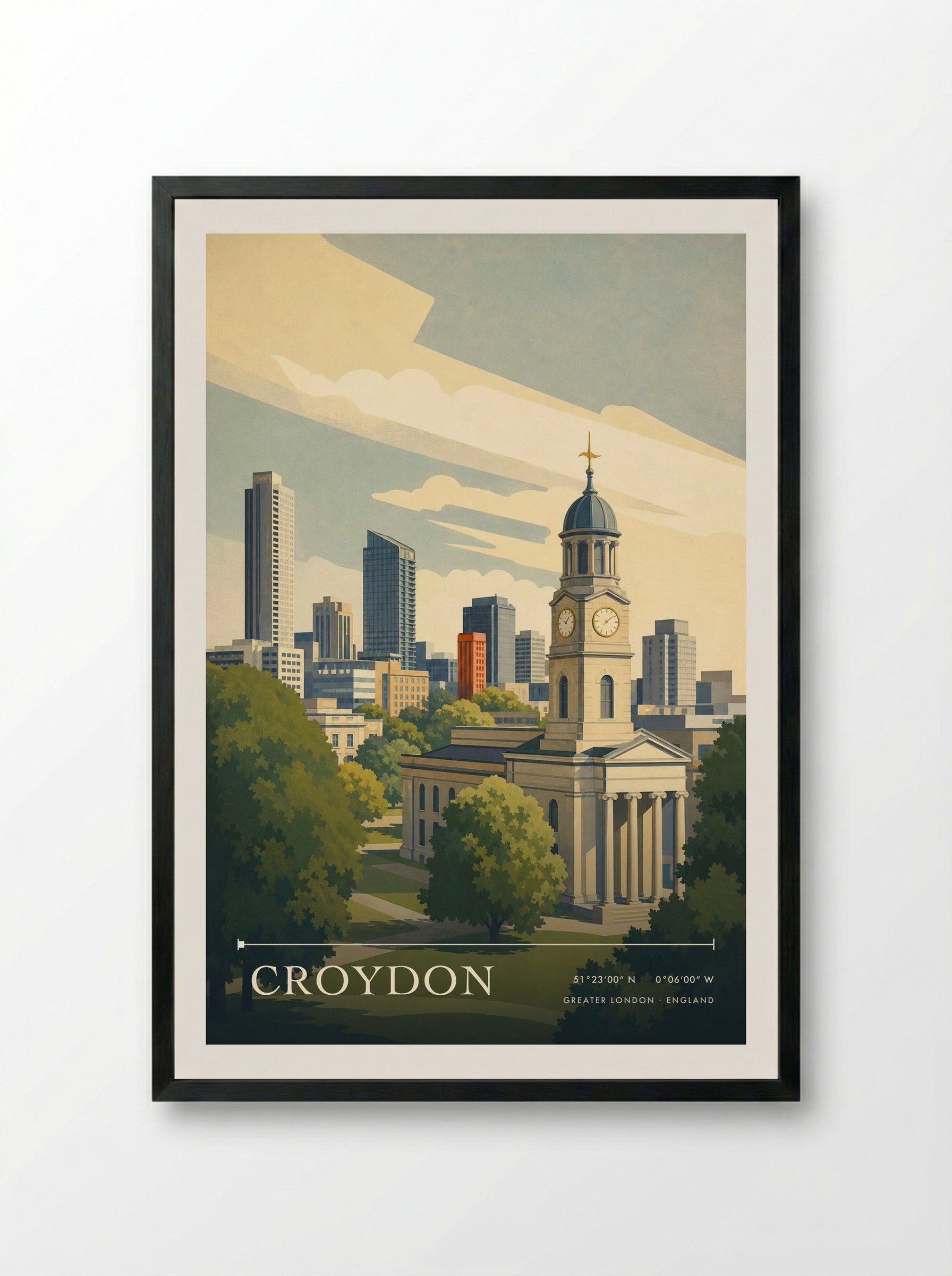 Croydon Greater London England Travel Poster - Framed Print Black