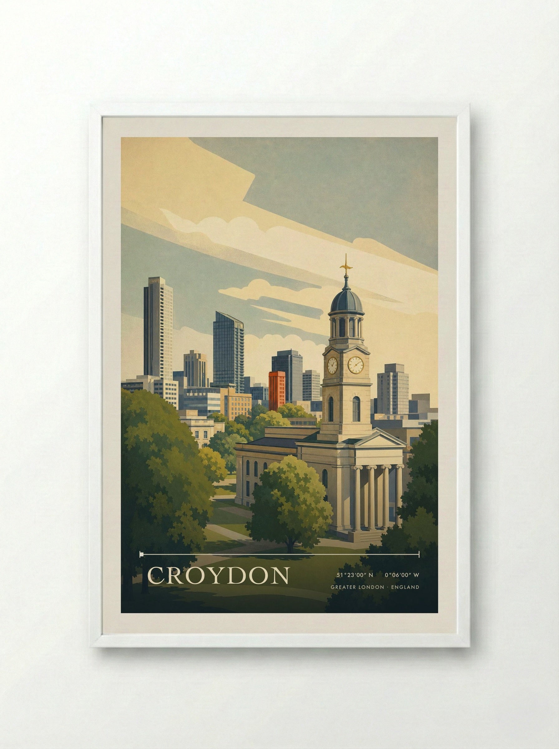 Croydon Greater London England Travel Poster - Framed Print White