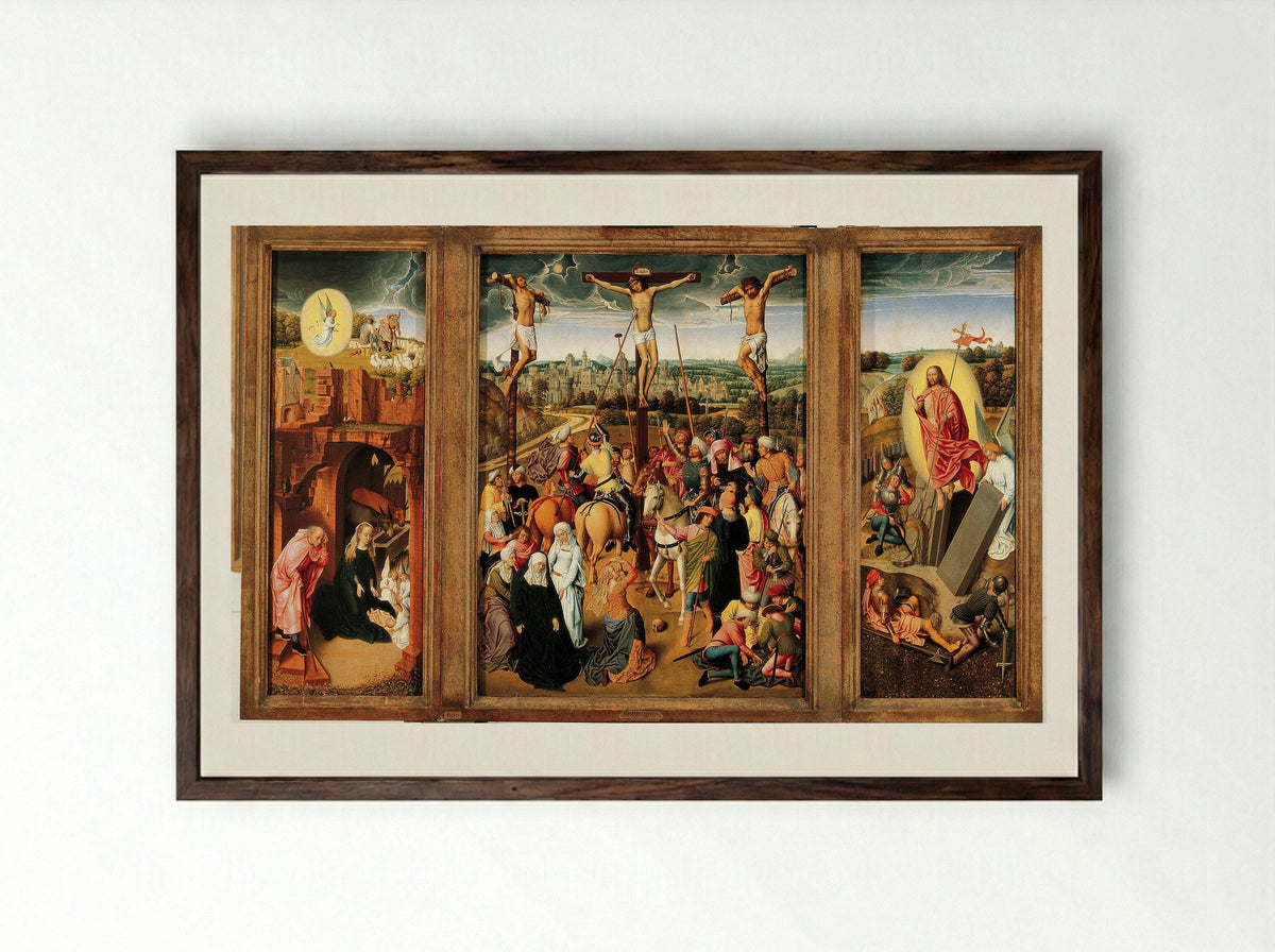 Crucifixion Triptych - Gerard David - Framed Print Dark Wood