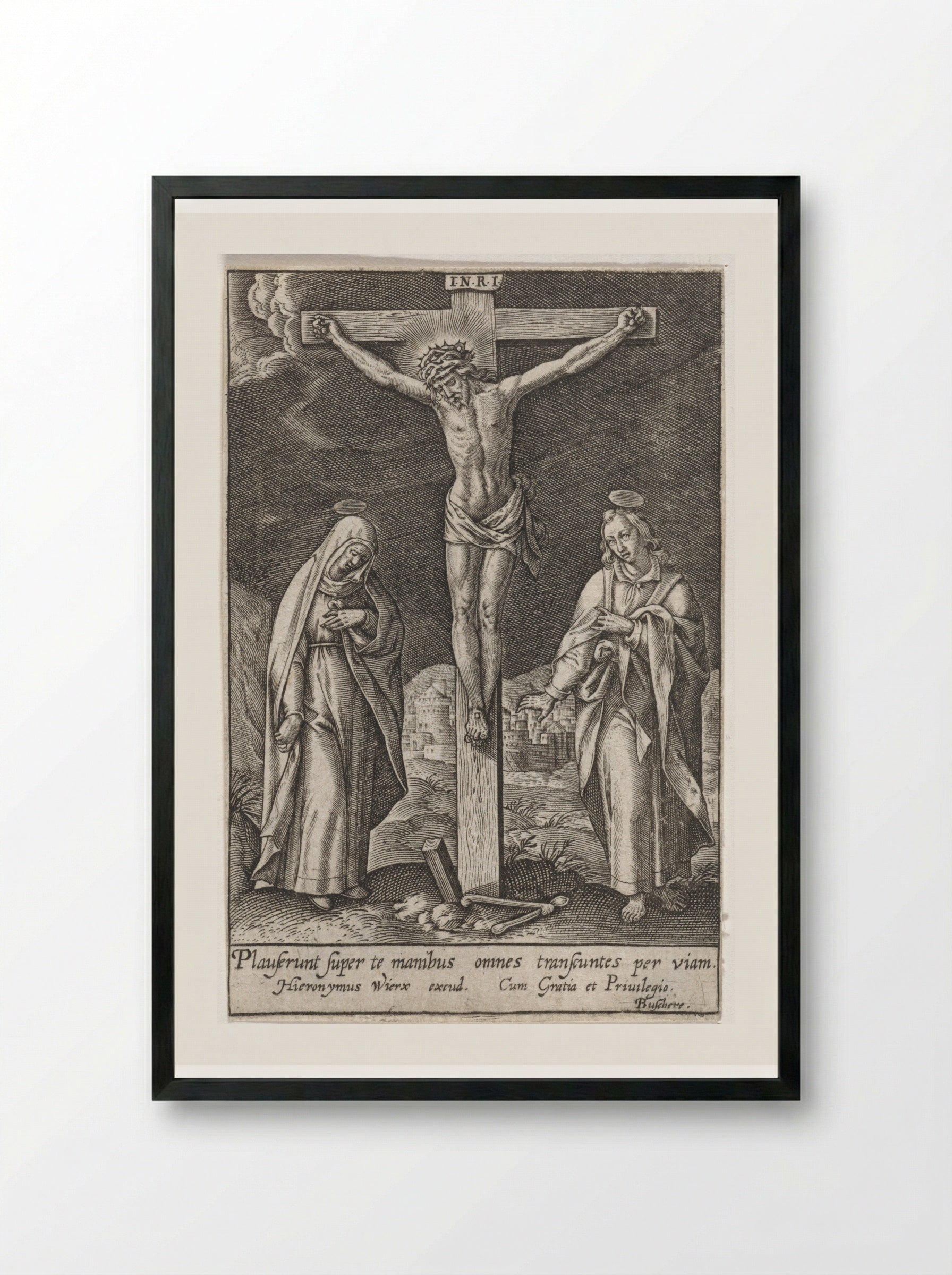 Crucifixion of Christ - Hieronymus Wierix - Framed Print Black