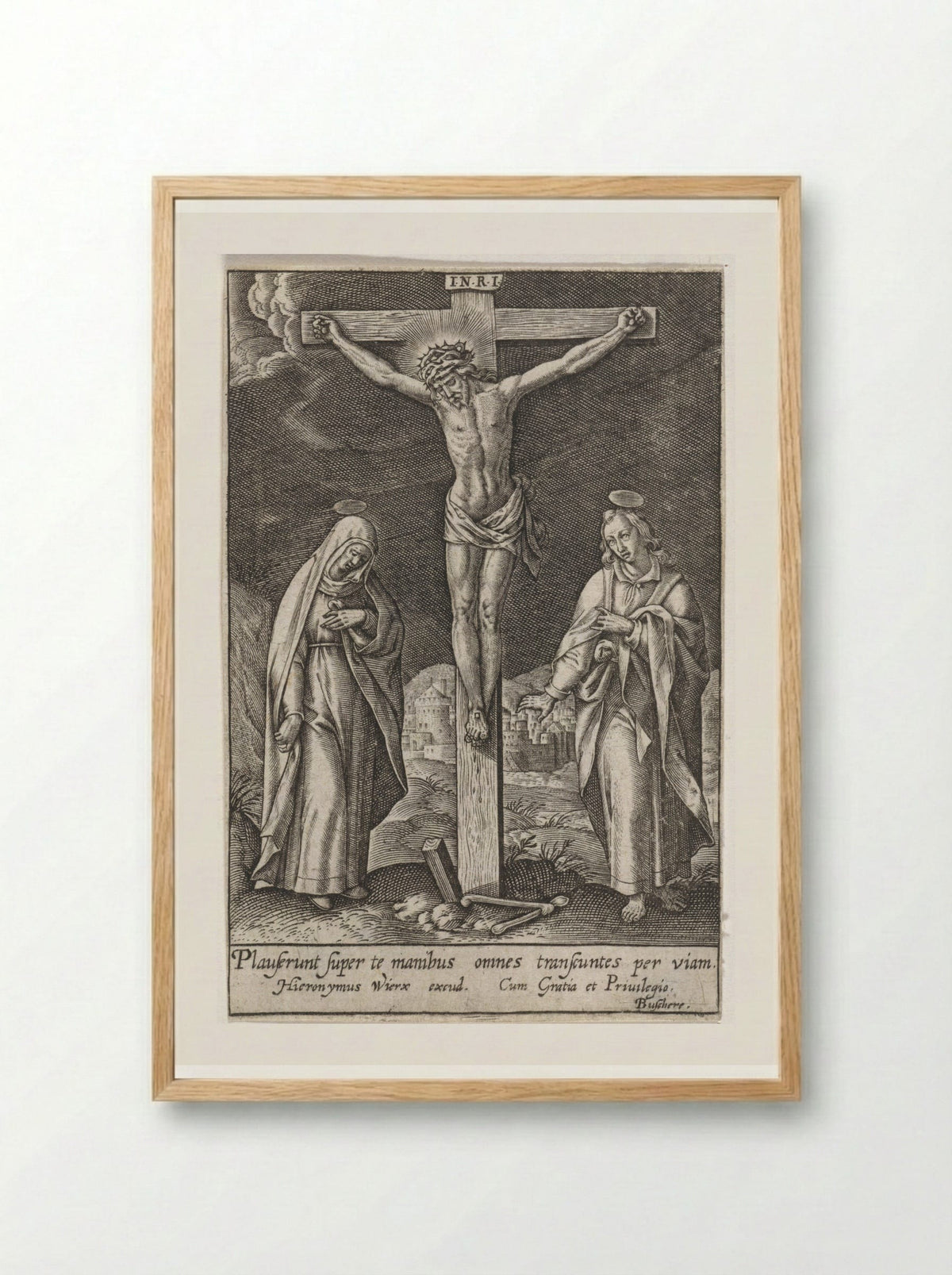 Crucifixion of Christ - Hieronymus Wierix - Framed Print Wood