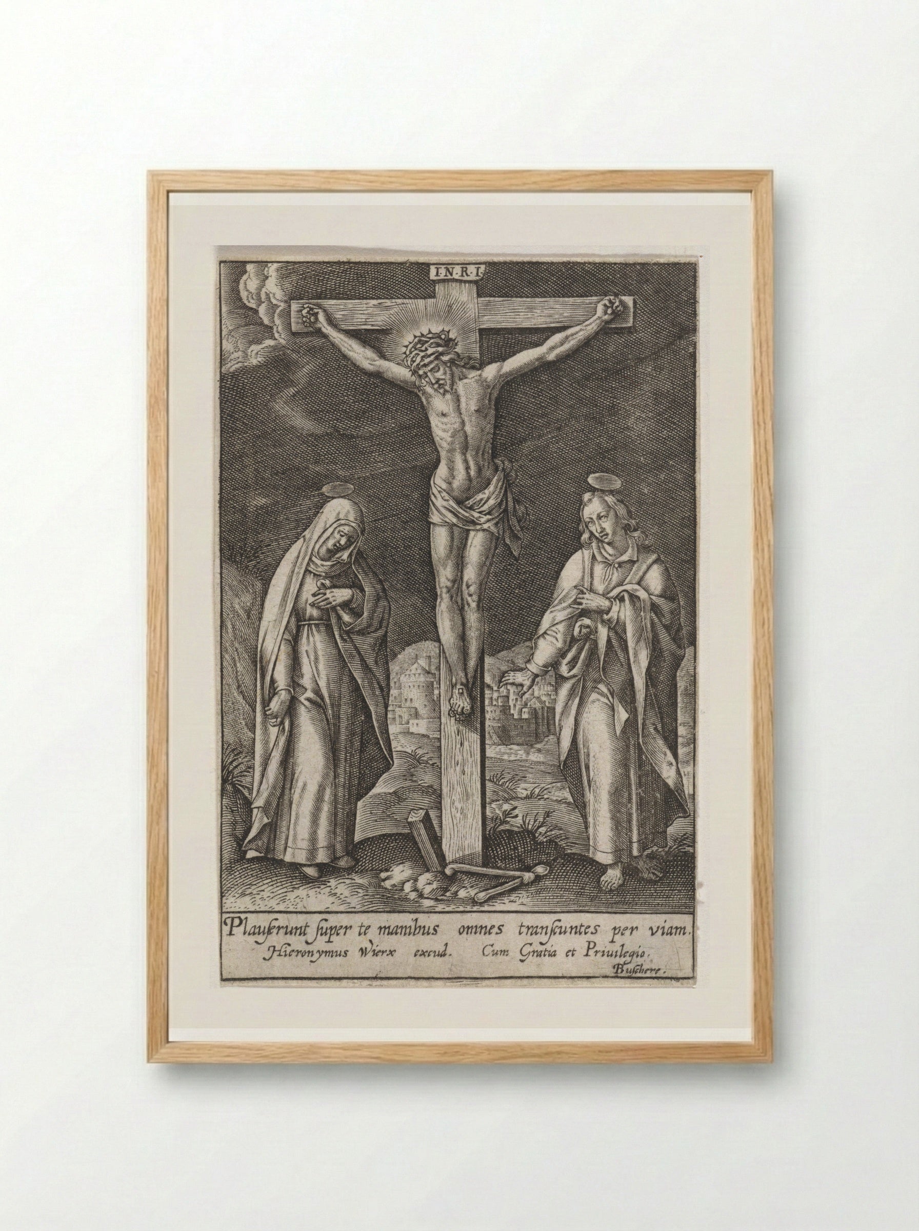 Crucifixion of Christ - Hieronymus Wierix - Framed Print Wood