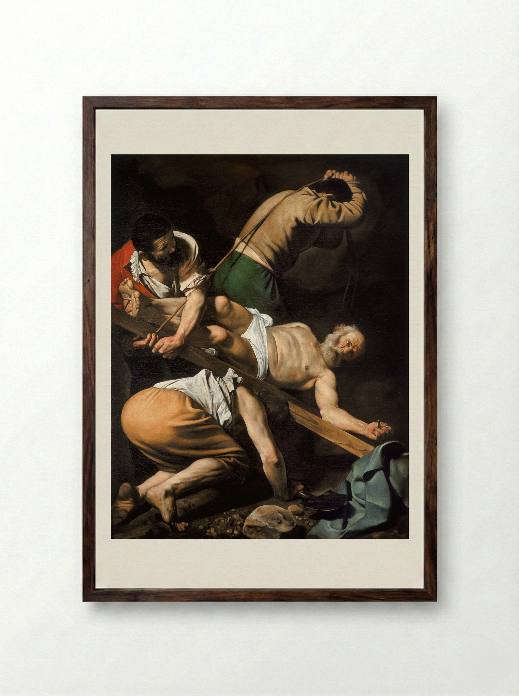 Crucifixion of Saint Peter - Caravaggio - Framed Print Dark Wood