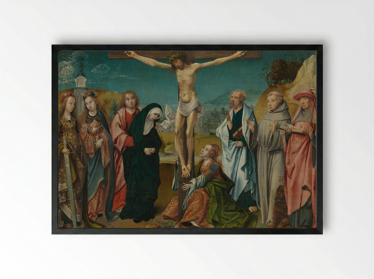 Crucifixion with Saints - Cornelis Engebrechtsz. - Framed Print Black