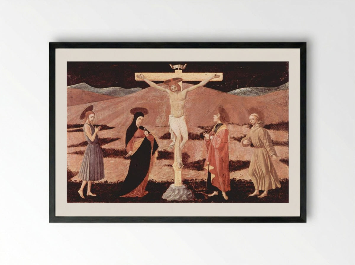 Crucifixion with Saints - Paolo Uccello - Framed Print Black