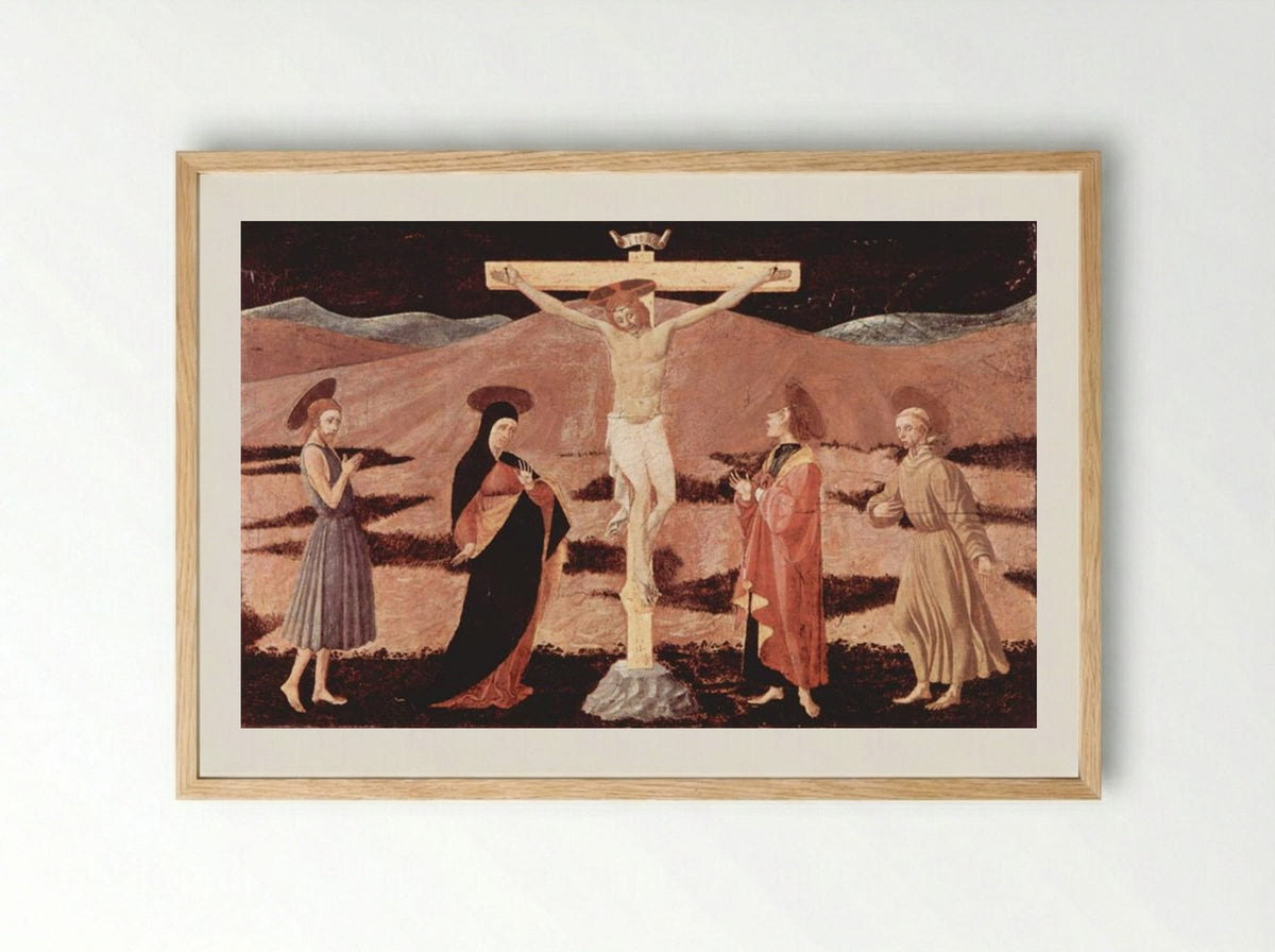 Crucifixion with Saints - Paolo Uccello - Framed Print Wood