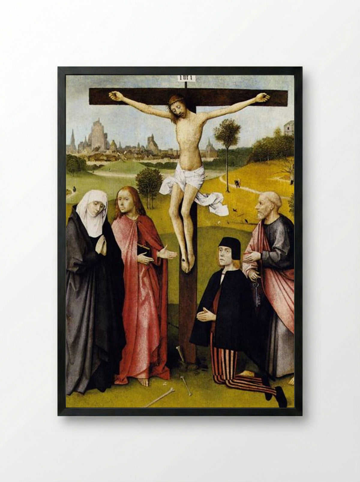 Crucifixion with a Donor - Hieronymus Bosch - Framed Print Black