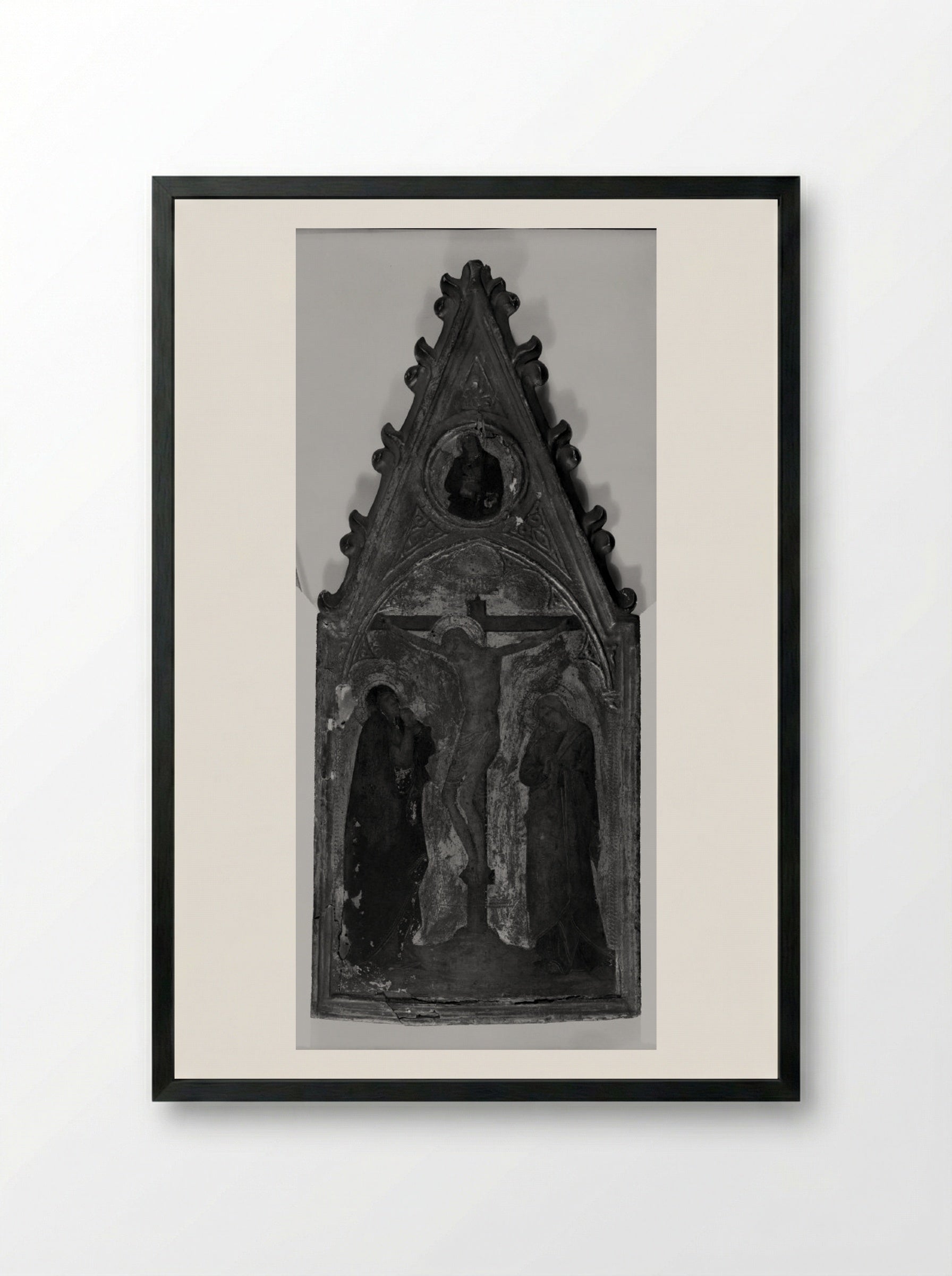 Crucifixion with the Virgin and Saint John - Andrea Vanni - Framed Print Black