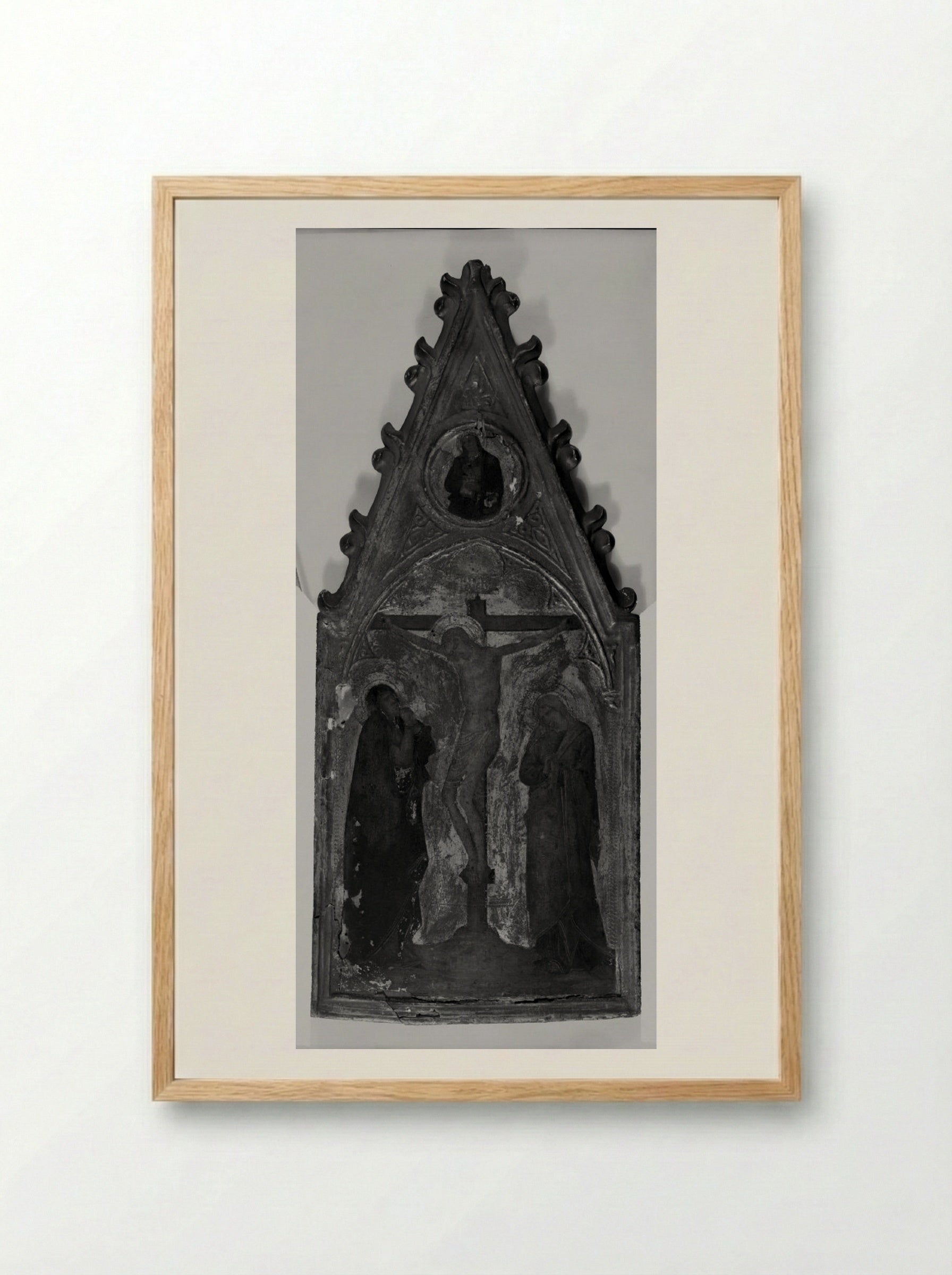 Crucifixion with the Virgin and Saint John - Andrea Vanni - Framed Print Wood