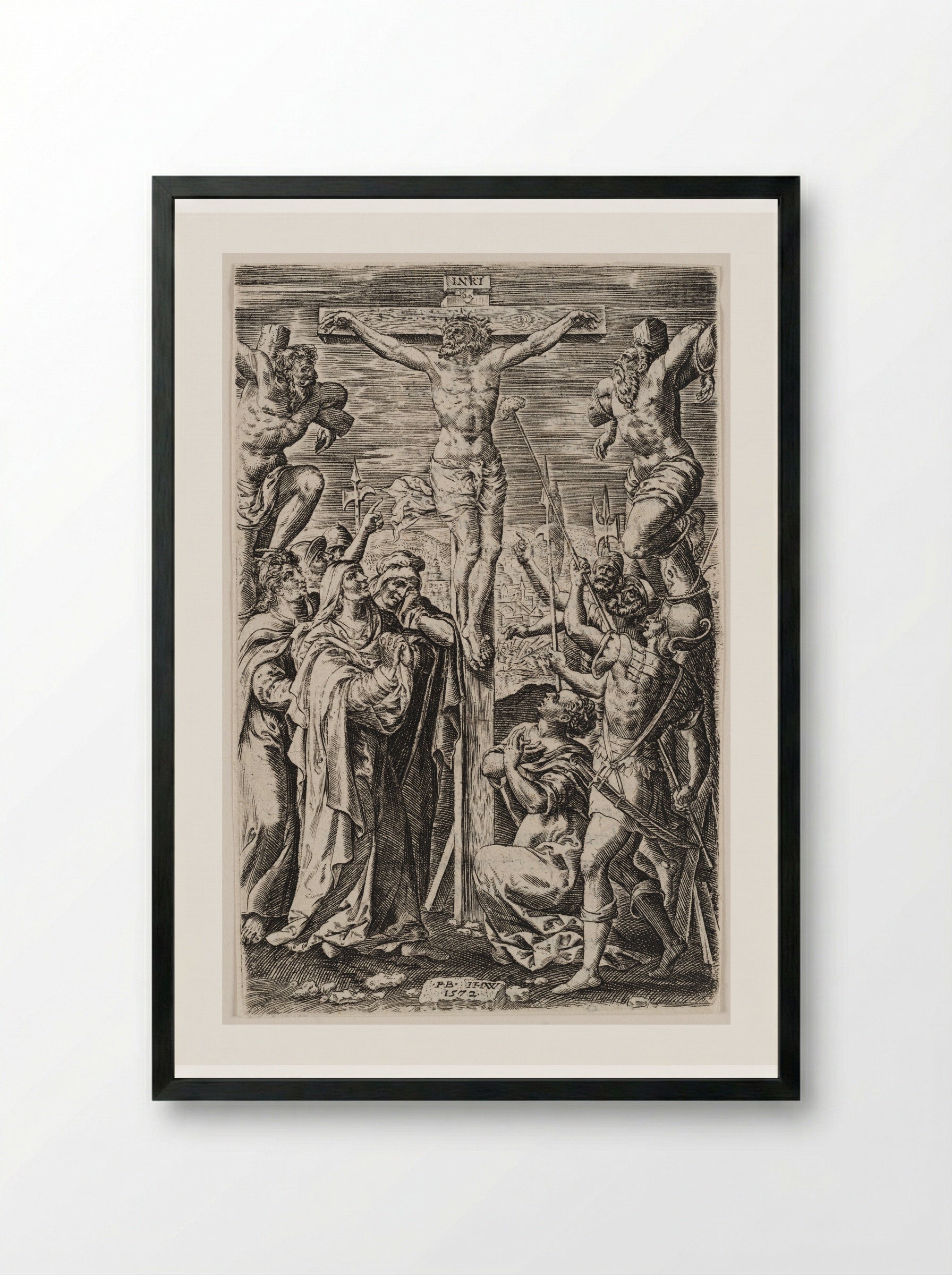 Crucifixion - Johannes Wierix - Framed Print Black