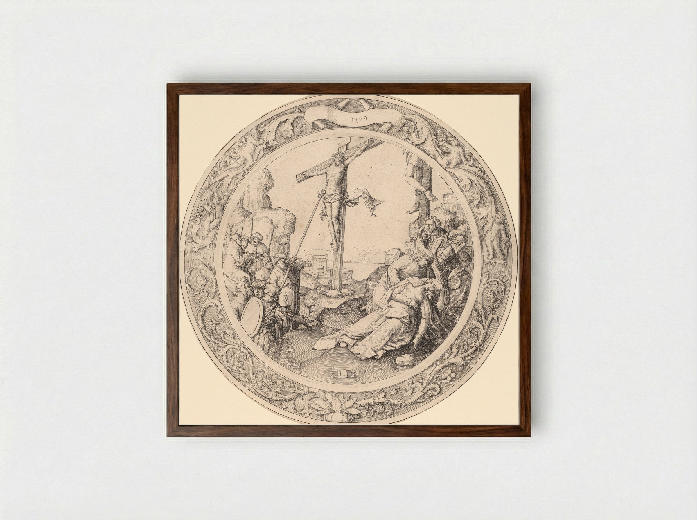 Crucifixion - Lucas van Leyden - Framed Print Dark Wood