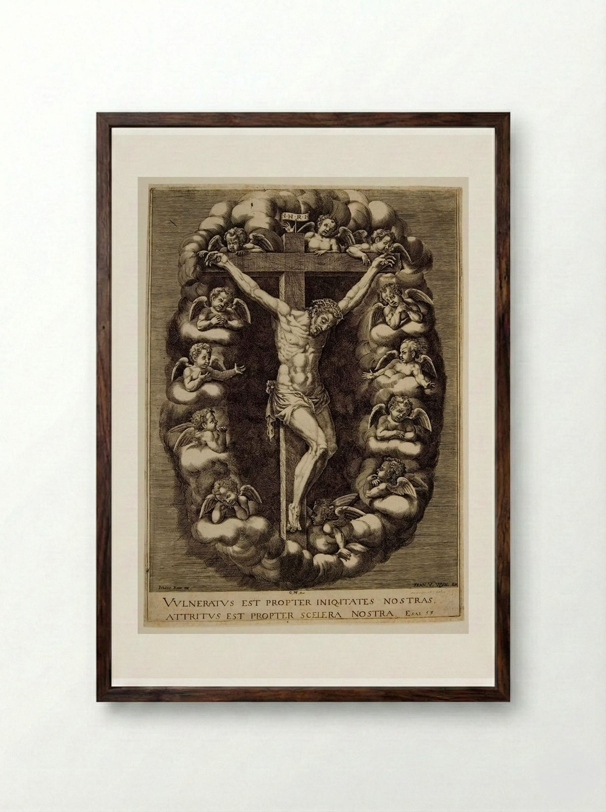 Crucifixion - Giorgio Ghisi - Framed Print Dark Wood