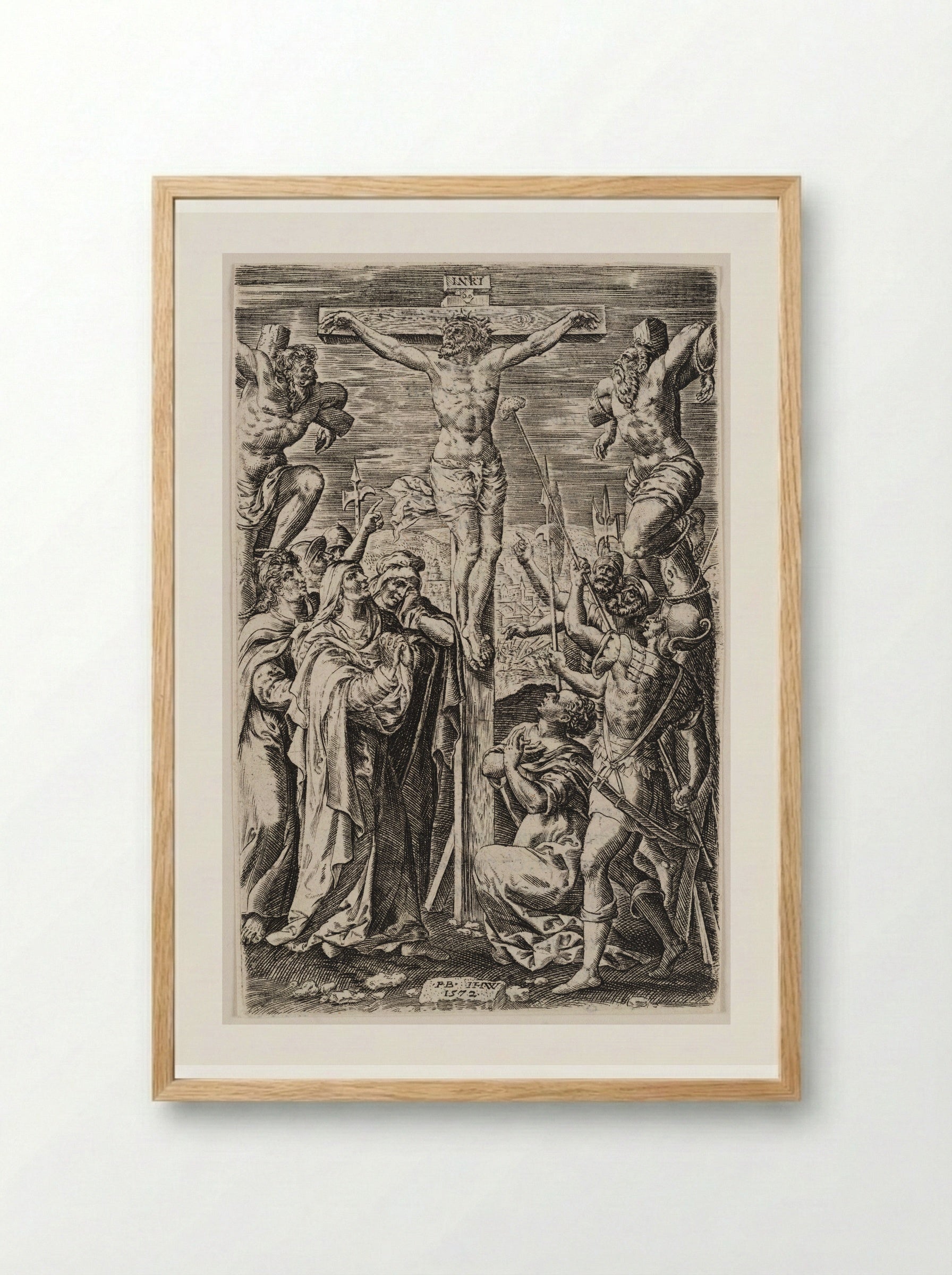 Crucifixion - Johannes Wierix - Framed Print Wood