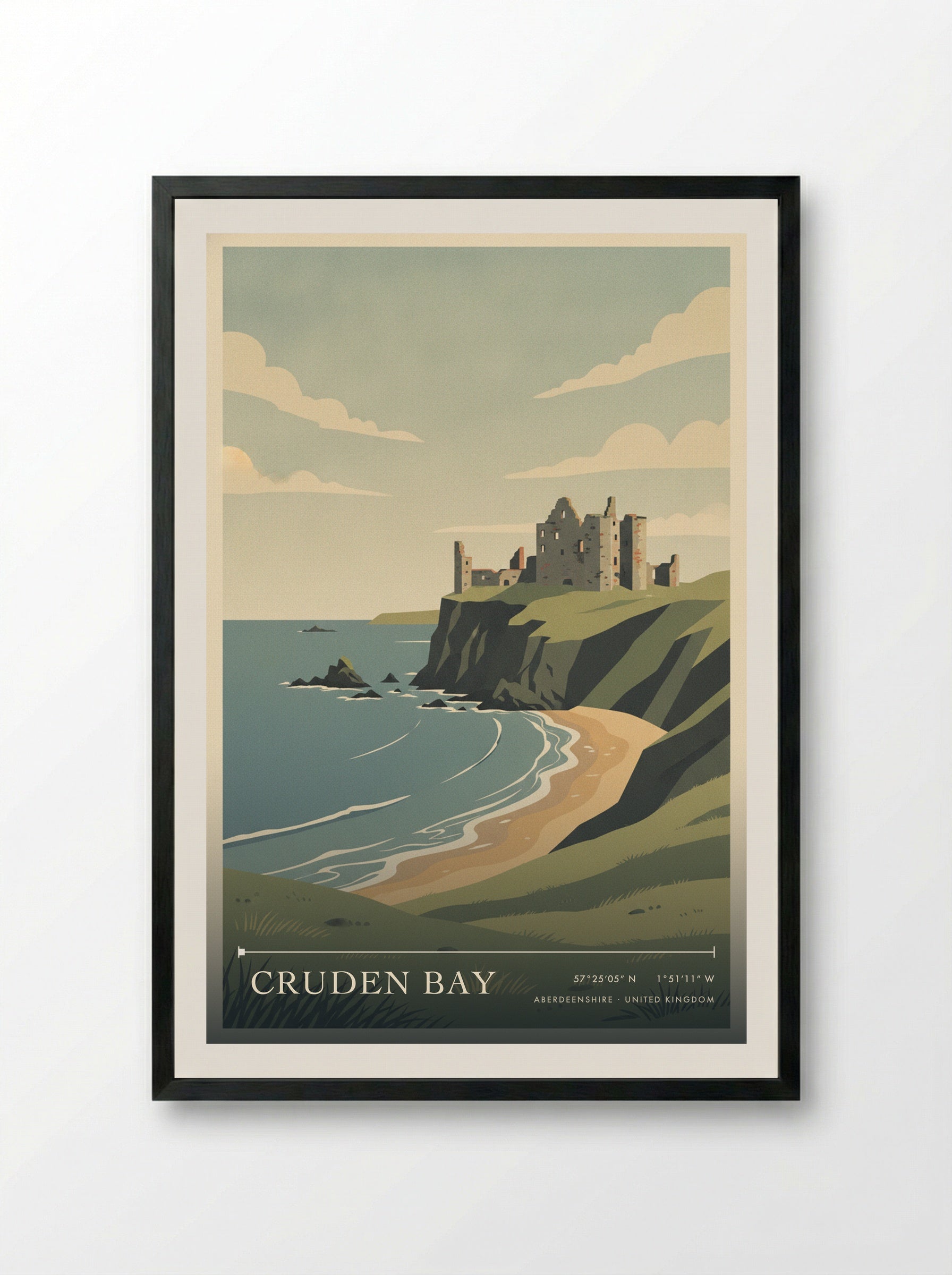 Cruden Bay Aberdeenshire United Kingdom Travel Poster - Framed Print Black